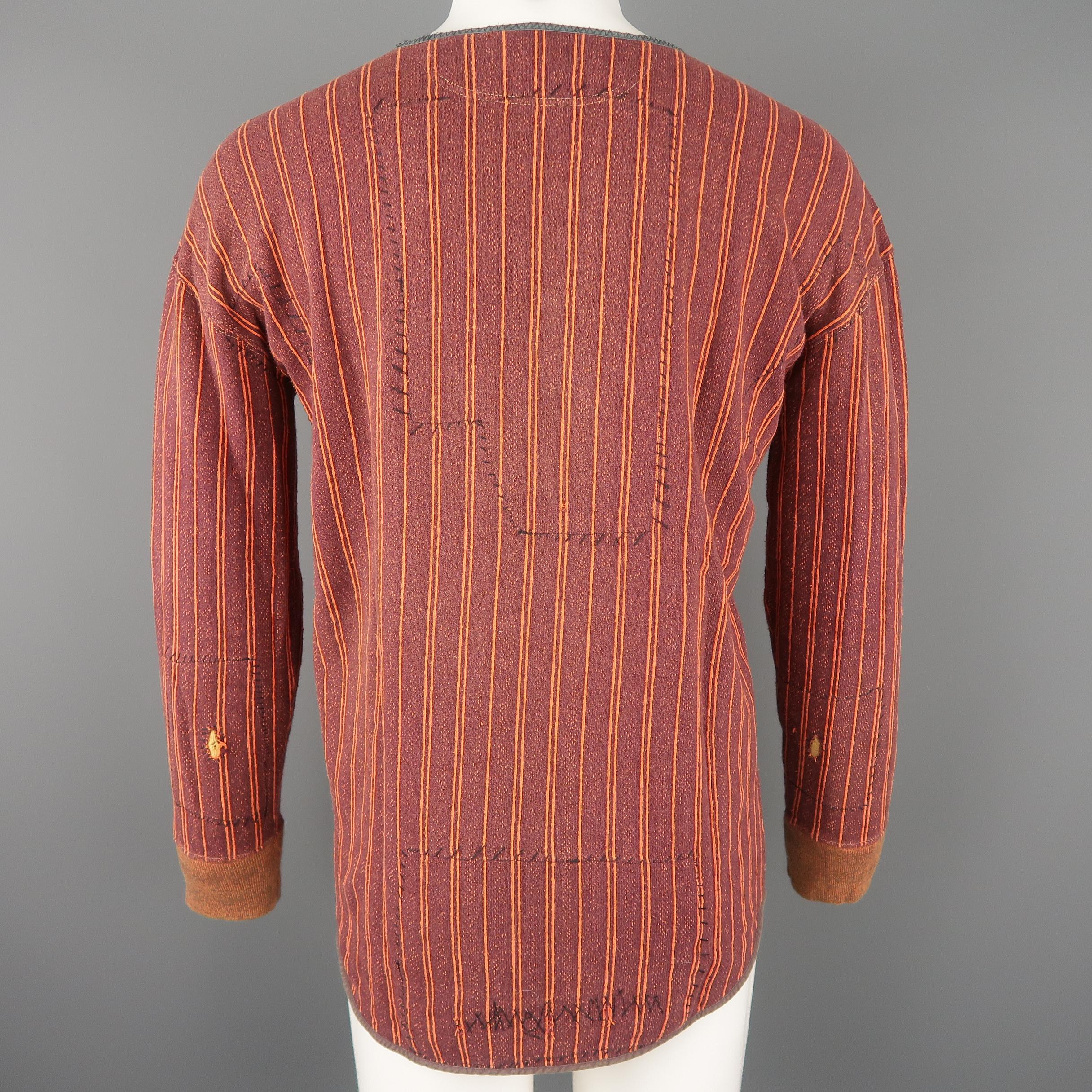 SUNSET Size M Burgundy Striped Jersey Stitched Patchwork Pullover Sweater 1