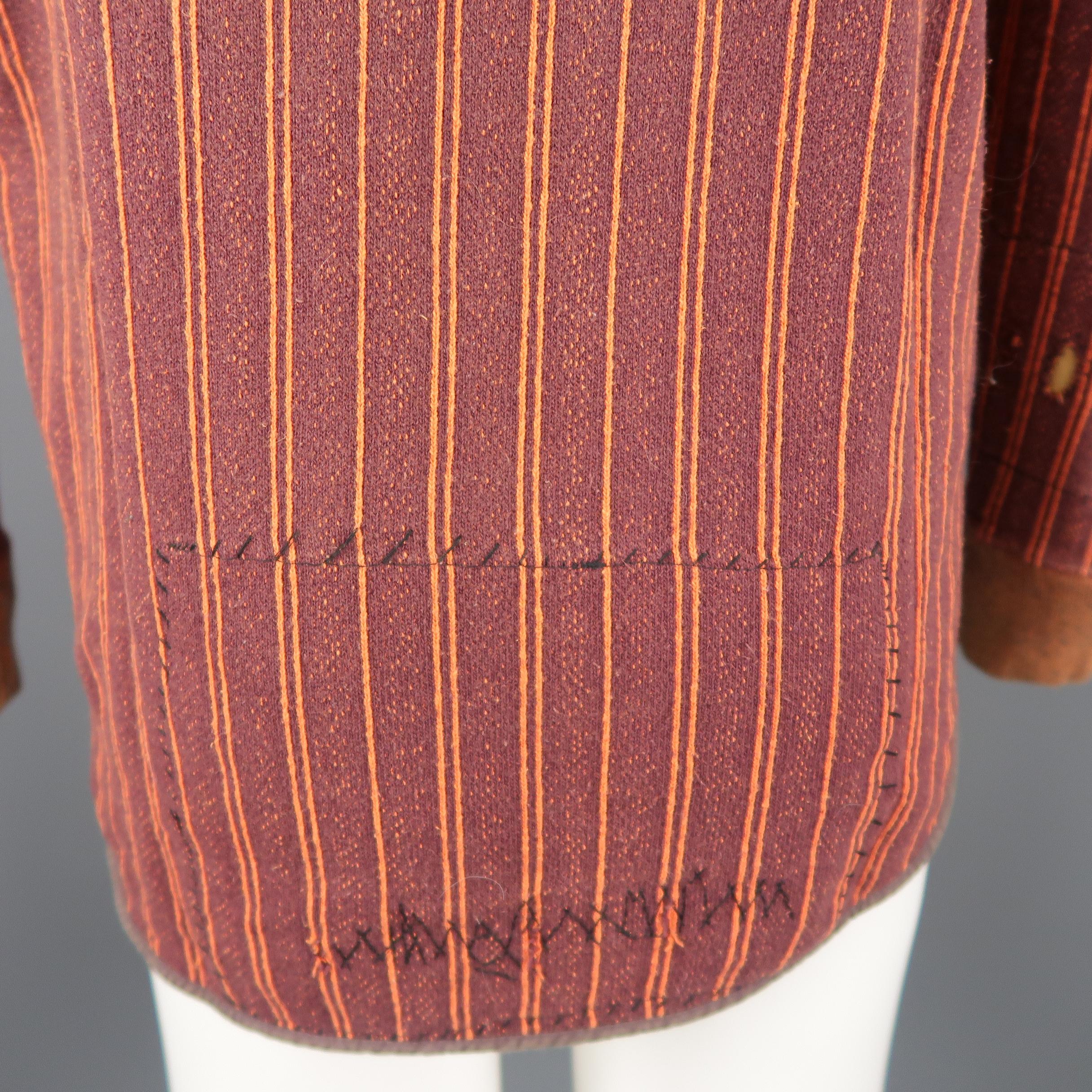SUNSET Size M Burgundy Striped Jersey Stitched Patchwork Pullover Sweater 2