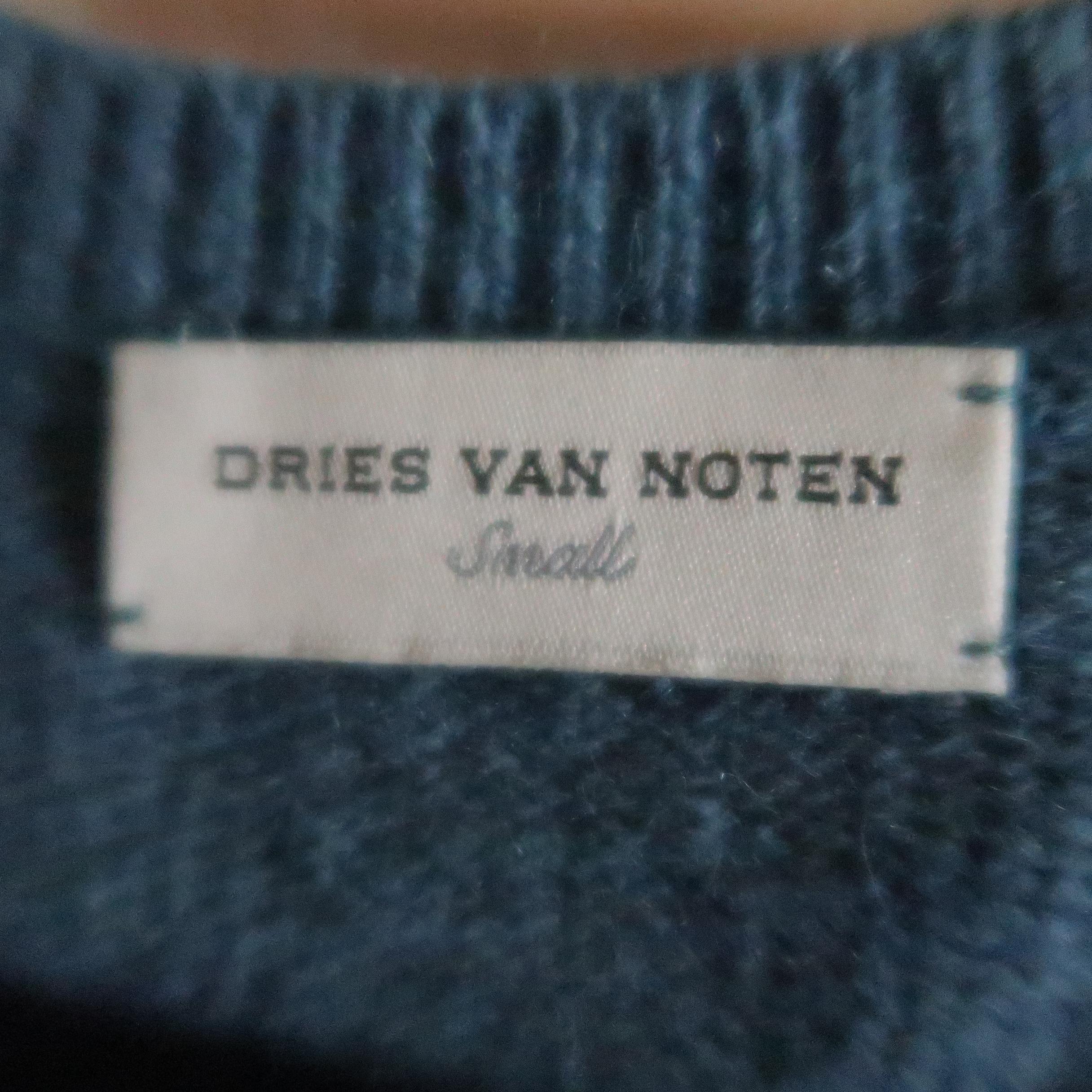 Men's DRIES VAN NOTEN Size S Teal Alpaca Blend V-Neck Pullover Sweater