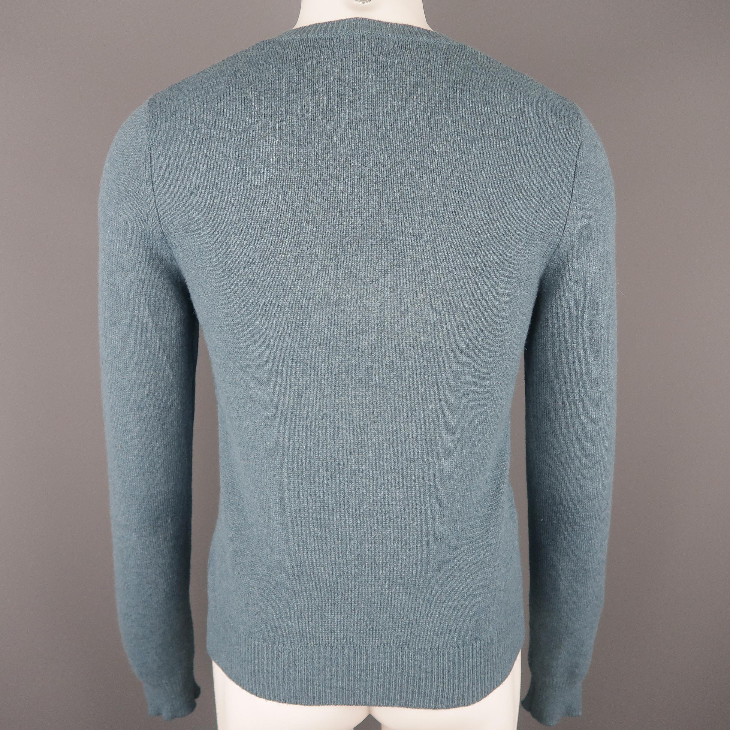 Gray DRIES VAN NOTEN Size S Teal Alpaca Blend V-Neck Pullover Sweater