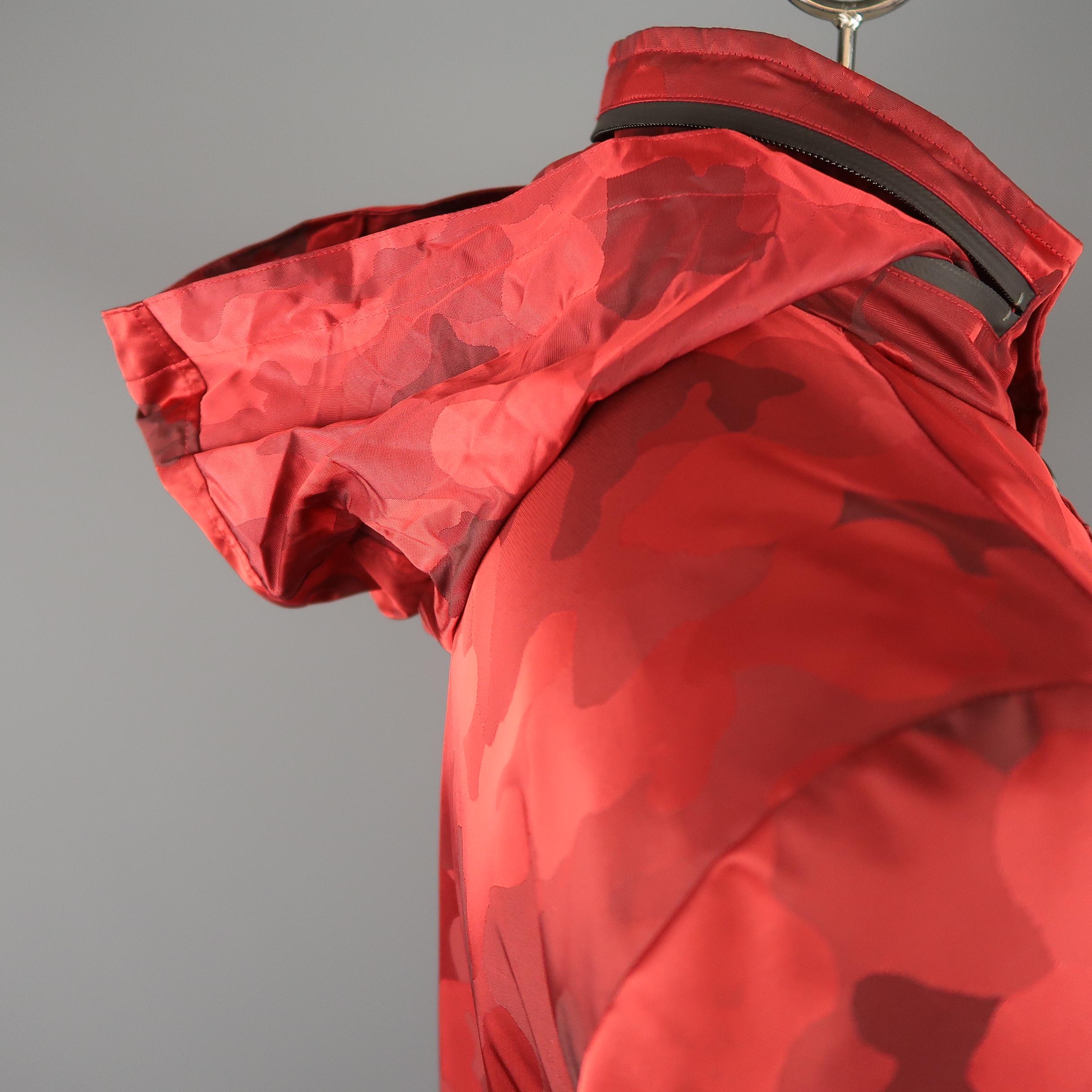 JOHN VARVATOS 44 Red Camouflage Jacquard Zip Hood Collar Jacket 3