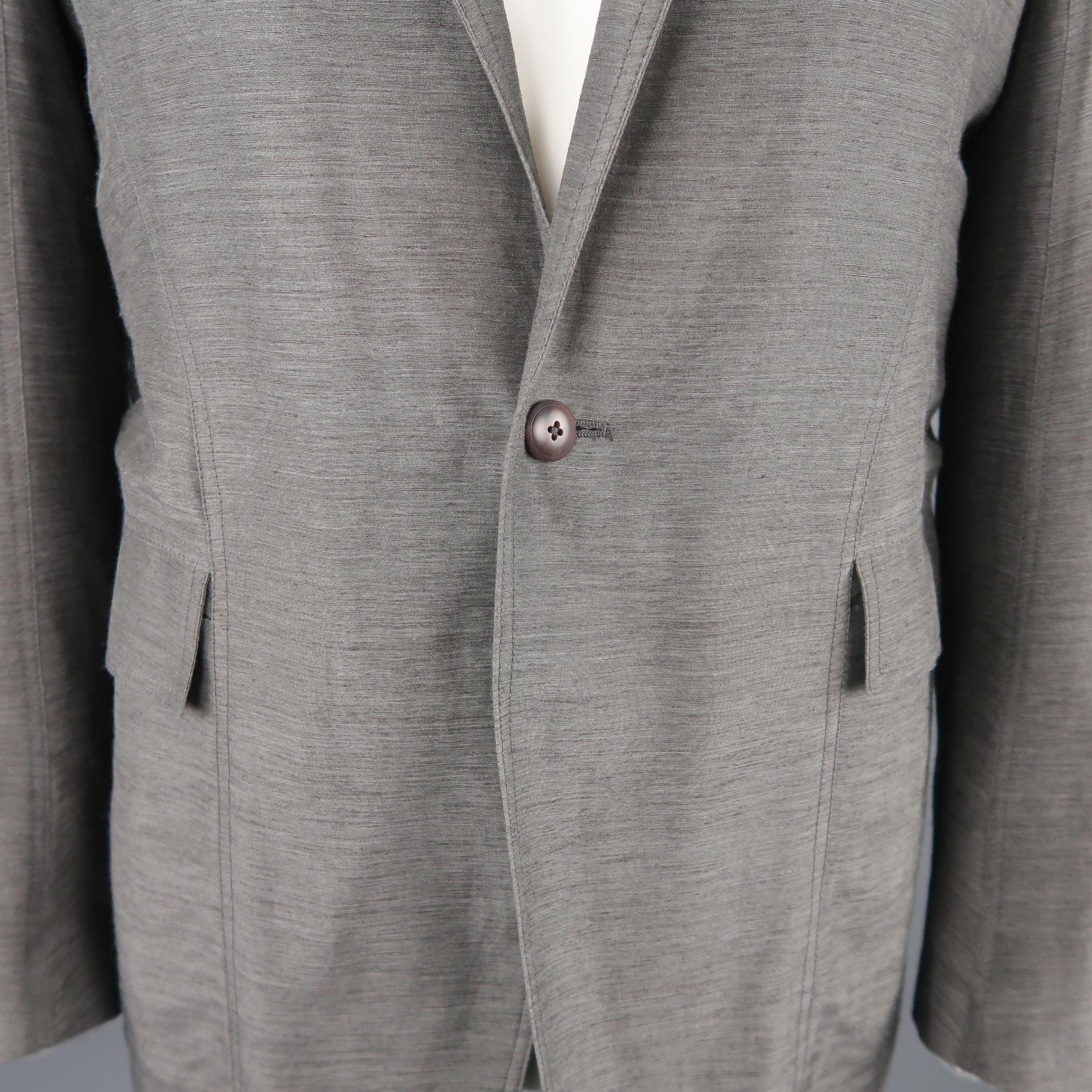 Gray RICK OWENS 42 Grey Textured Linen Blend Single Button Sport Coat Jacket