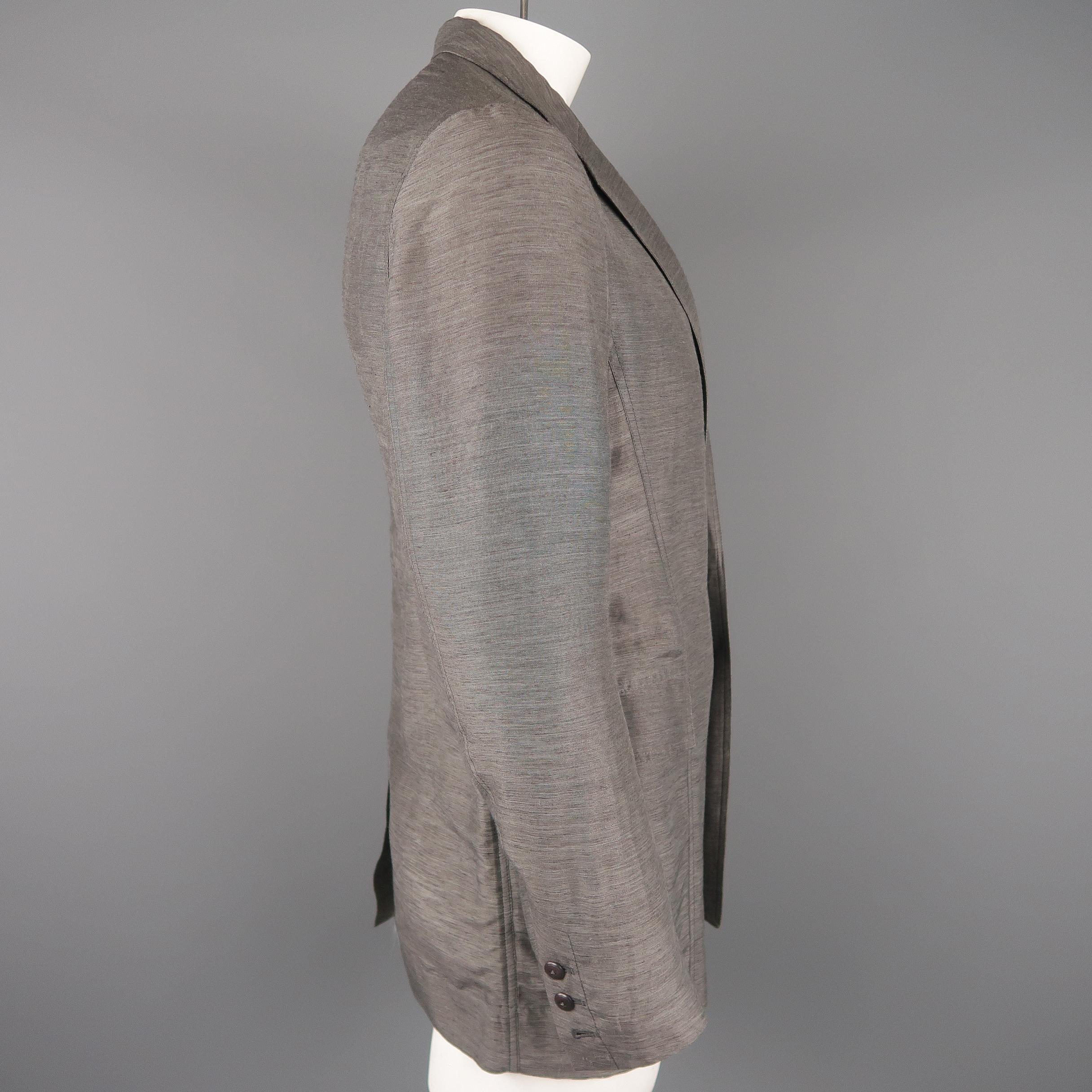 RICK OWENS 42 Grey Textured Linen Blend Single Button Sport Coat Jacket In Good Condition In San Francisco, CA