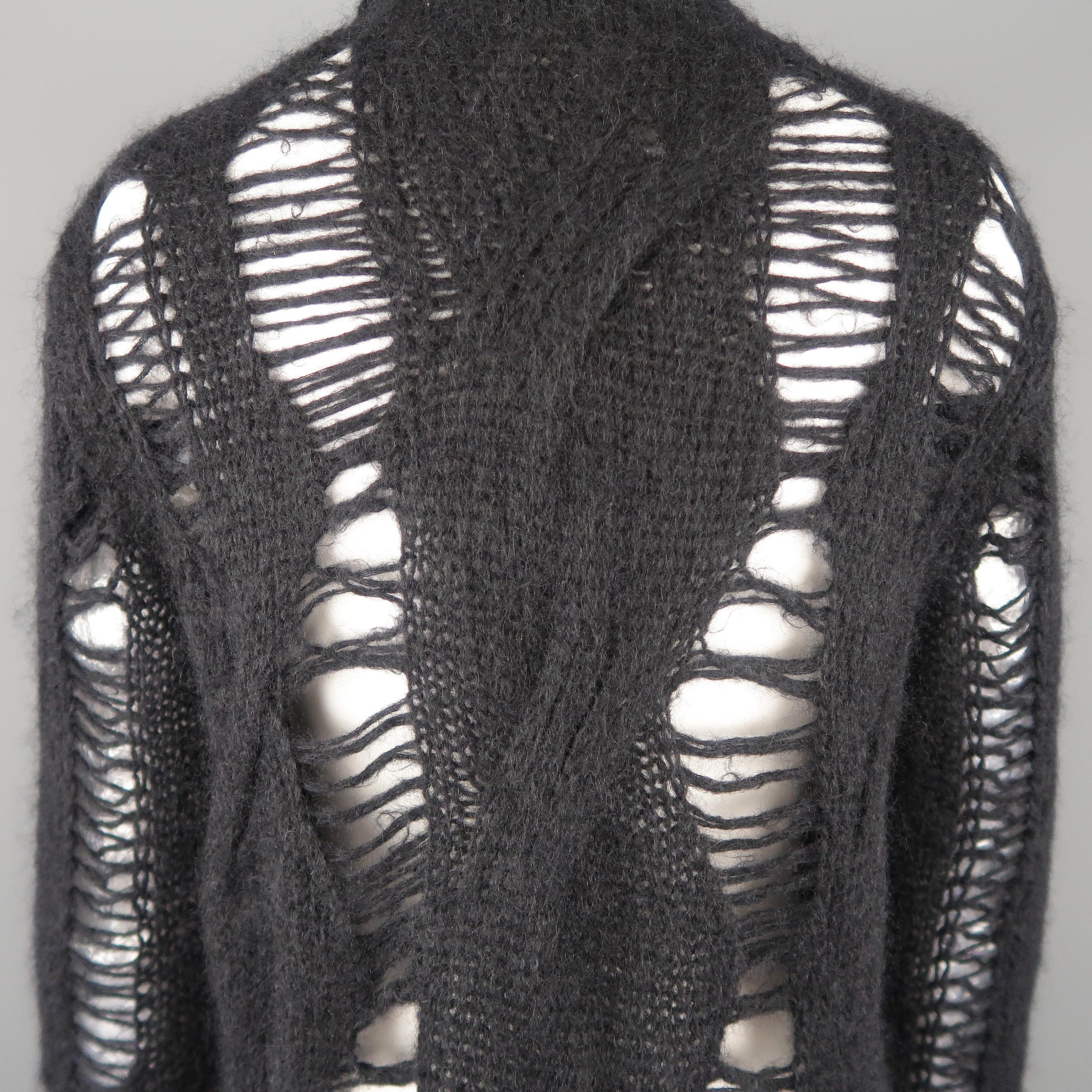 GIVENCHY Size M Black Wool / Mohair Destroyed Single Button Cardigan Sweater In Excellent Condition In San Francisco, CA