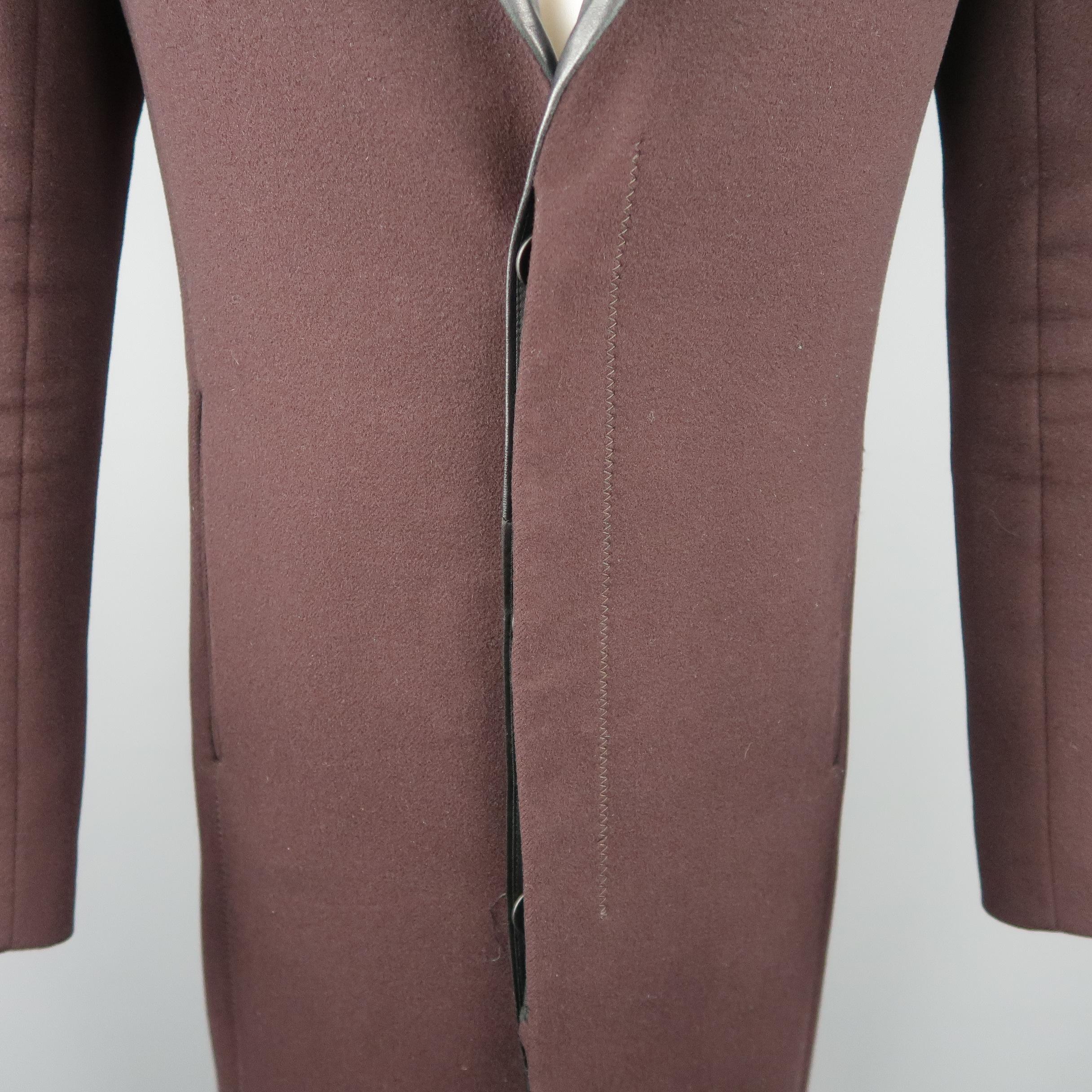 JEAN PAUL GAULTIER 38 Burgundy Hidden Placket Faux Leather Shawl Collar Coat In Excellent Condition In San Francisco, CA
