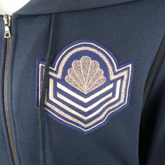 DRIES VAN NOTEN Navy Jersey Military Patch Zip Hoodie Sweater