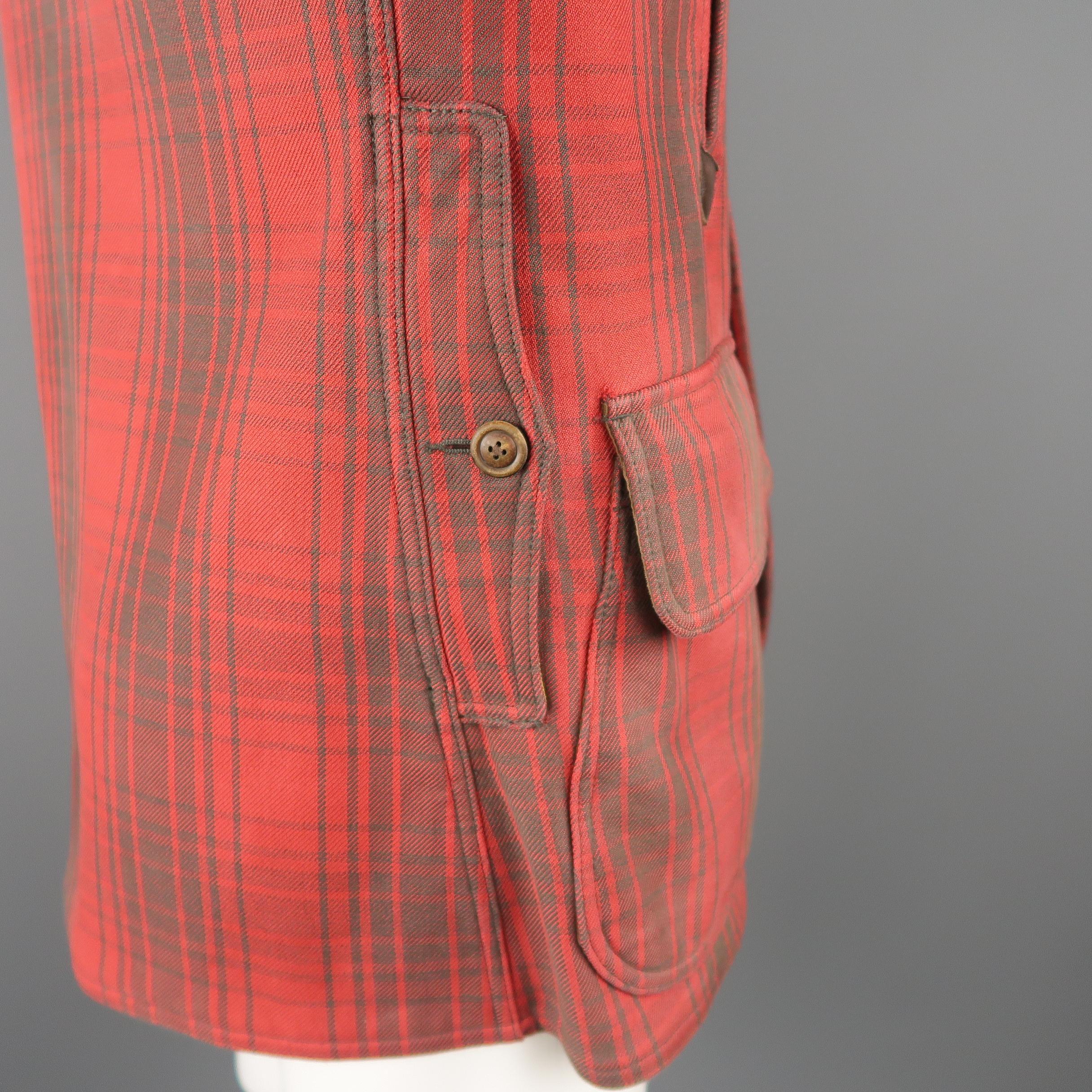 RRL by RALPH LAUREN M Washed Red & Brown Plaid Cotton Corduroy Chore Jacket In Excellent Condition In San Francisco, CA