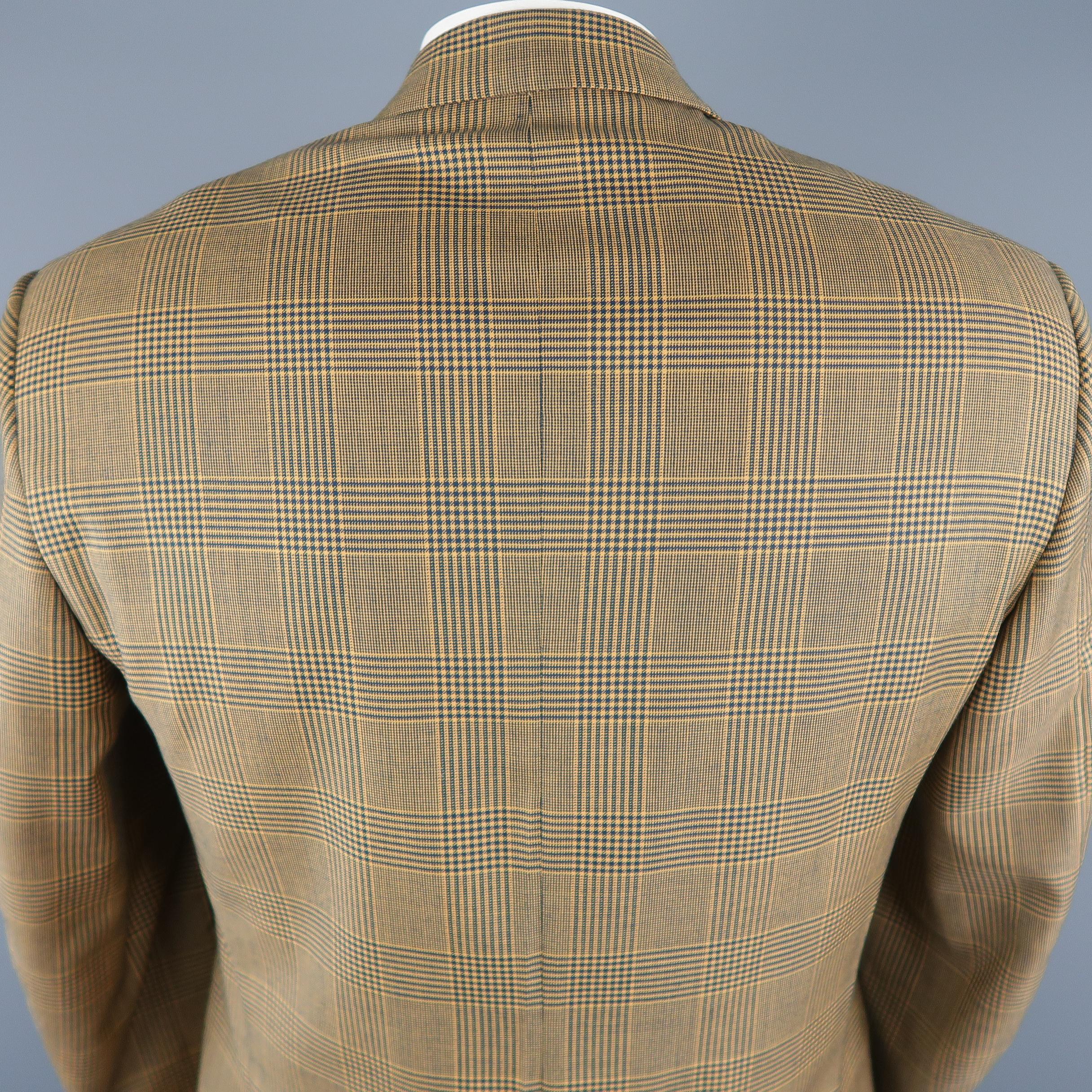 BRIONI 40 Regular Gold & Navy Plaid Wool Sport Coat In Excellent Condition In San Francisco, CA