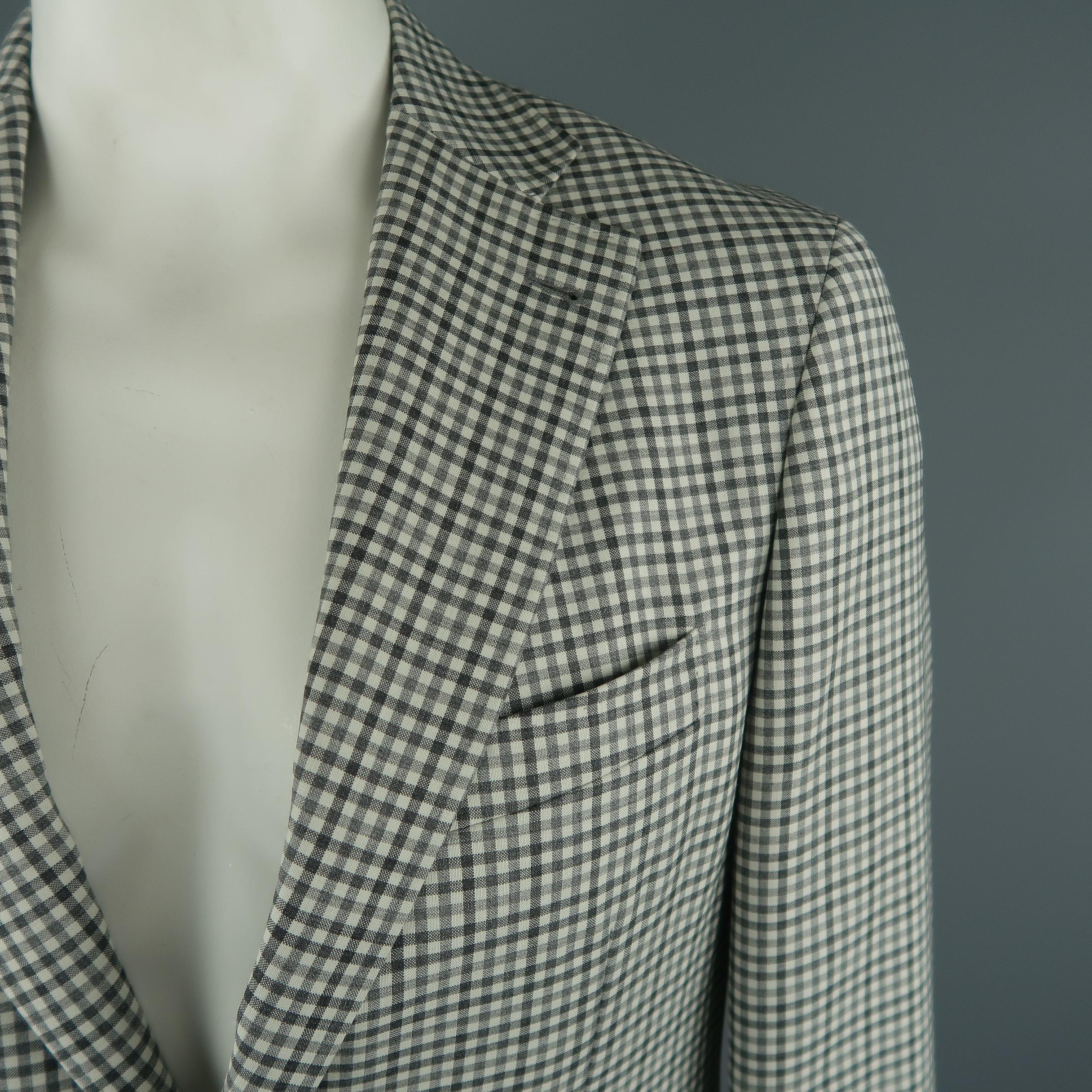 Gray CANALI 42 Regular Grey Checkered Wool Sport Coat 