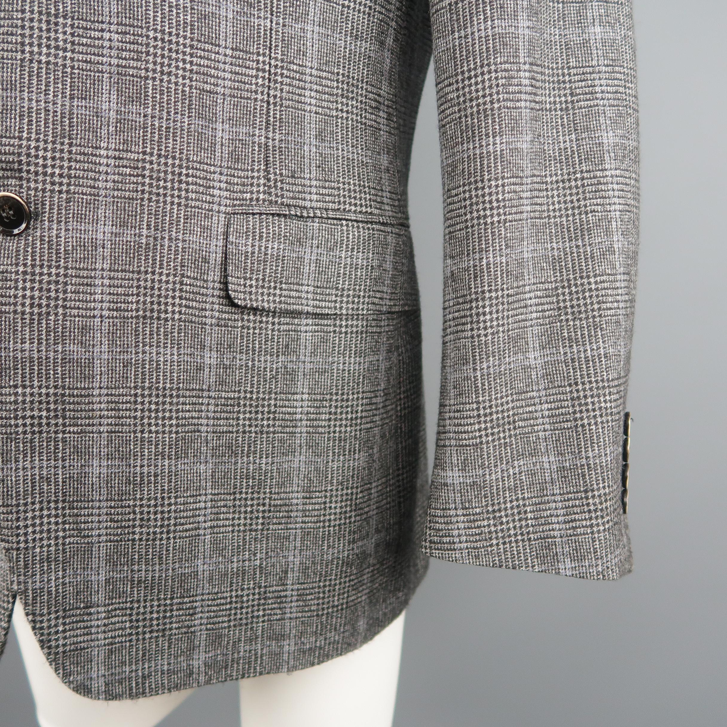 CANALI 40 Regular Grey & Black Glenplaid Wool / Cotton Sport Coat 1