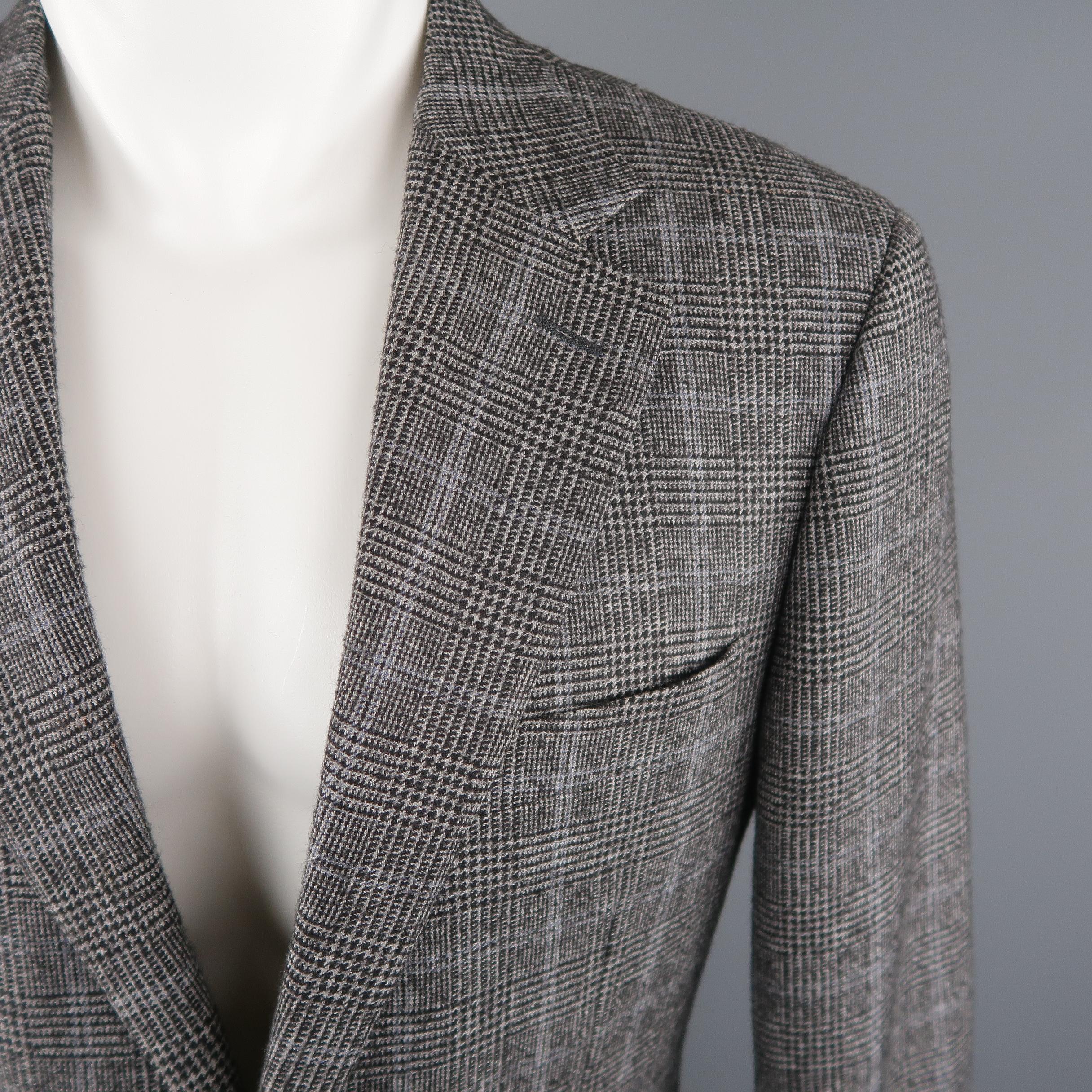 Men's CANALI 40 Regular Grey & Black Glenplaid Wool / Cotton Sport Coat