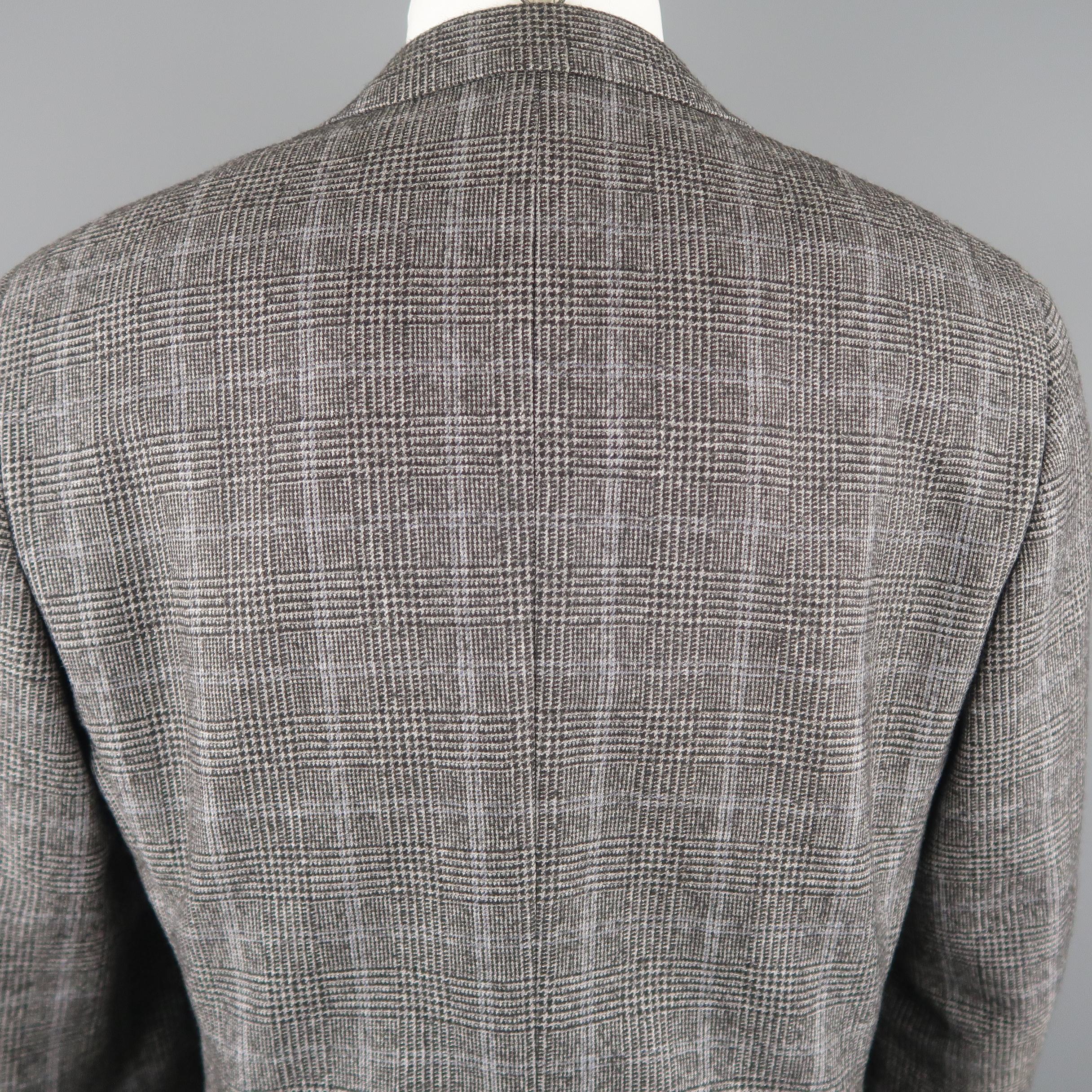 CANALI 40 Regular Grey & Black Glenplaid Wool / Cotton Sport Coat 3