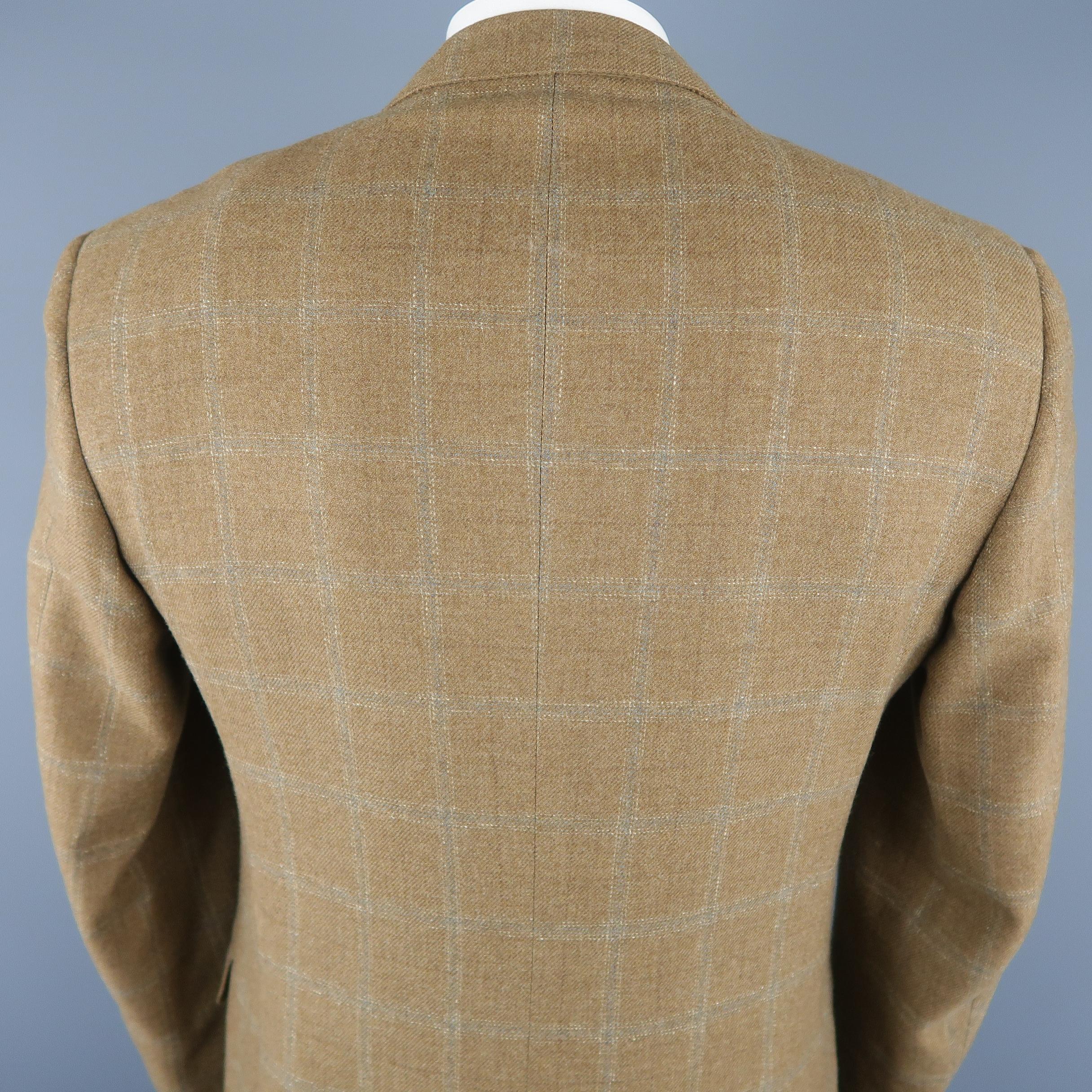 Men's CORNELIANI 40 Tan Window Pane Wool / Cashmere Sport Coat