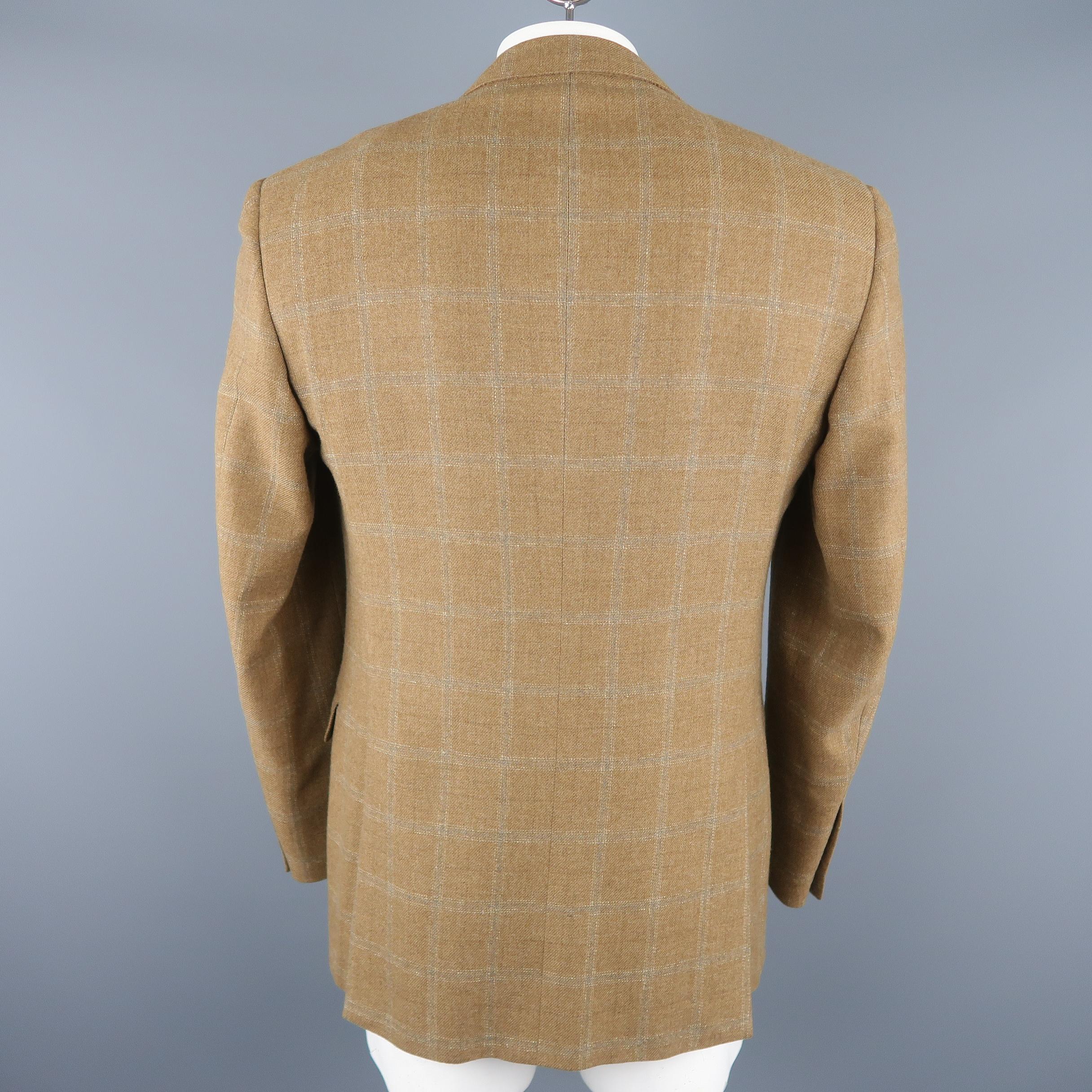 CORNELIANI 40 Tan Window Pane Wool / Cashmere Sport Coat In Excellent Condition In San Francisco, CA