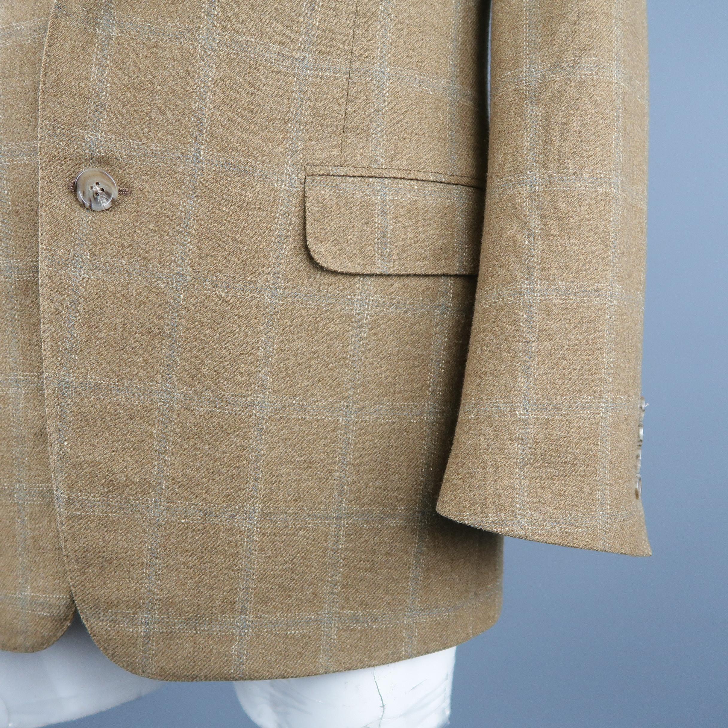 Brown CORNELIANI 40 Tan Window Pane Wool / Cashmere Sport Coat
