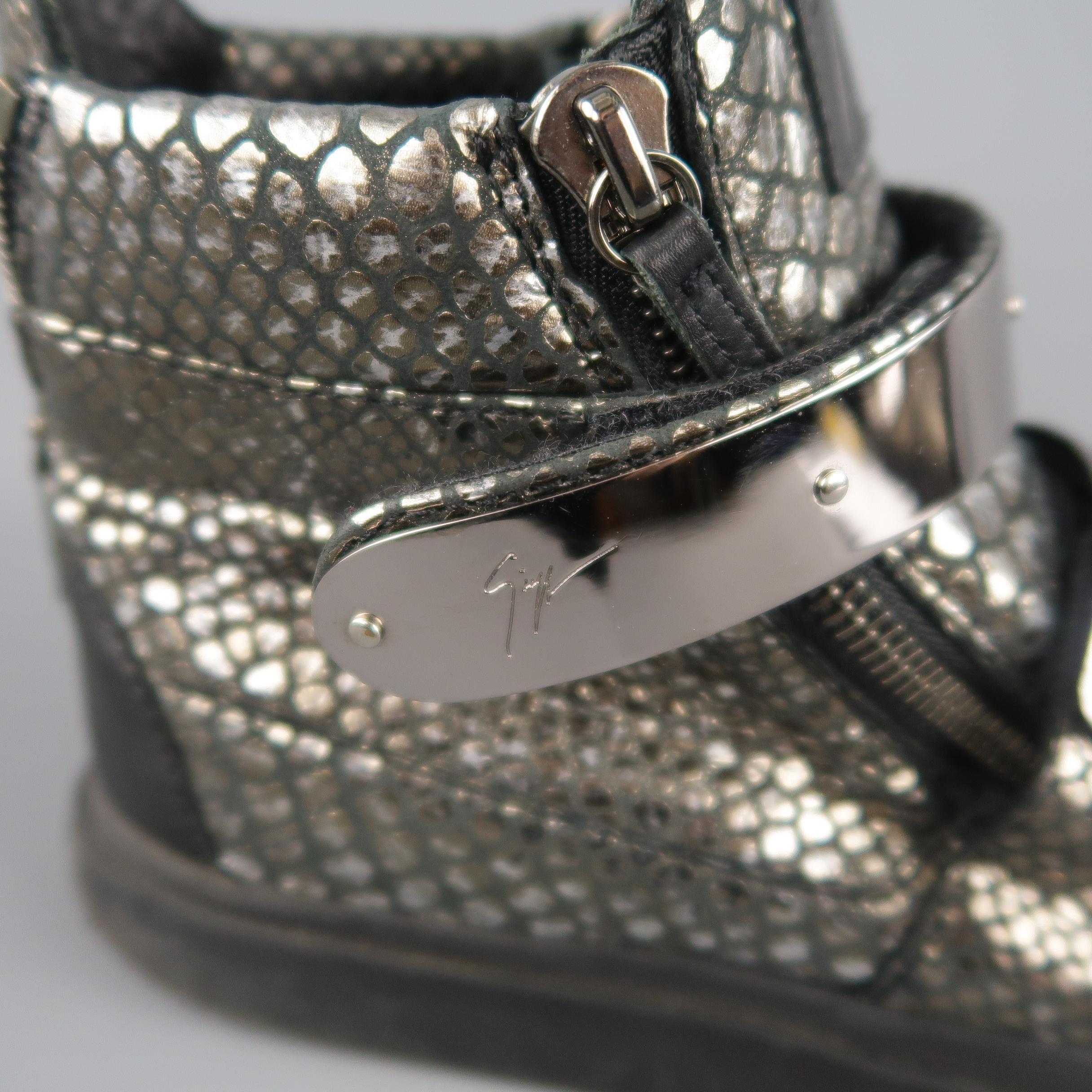 Men's GIUSEPPE ZANOTTI Size 10 Silver Snake Print Metal Plate FARAONE Sneakers