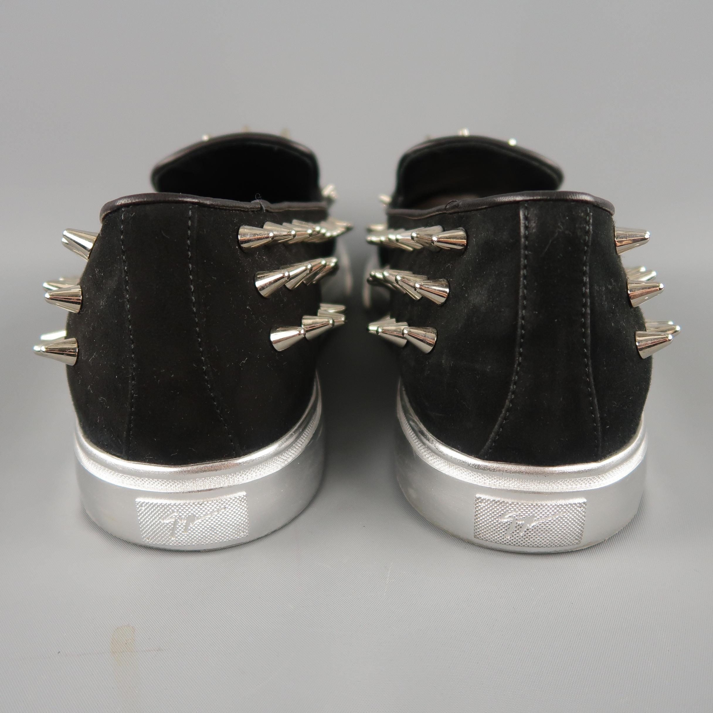GIUSEPPE ZANOTTI Size 12 Black Thorn Studded Suede Slip On Sneakers 1
