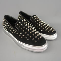 GIUSEPPE ZANOTTI Size 12 Black Thorn Studded Suede Slip On Sneakers