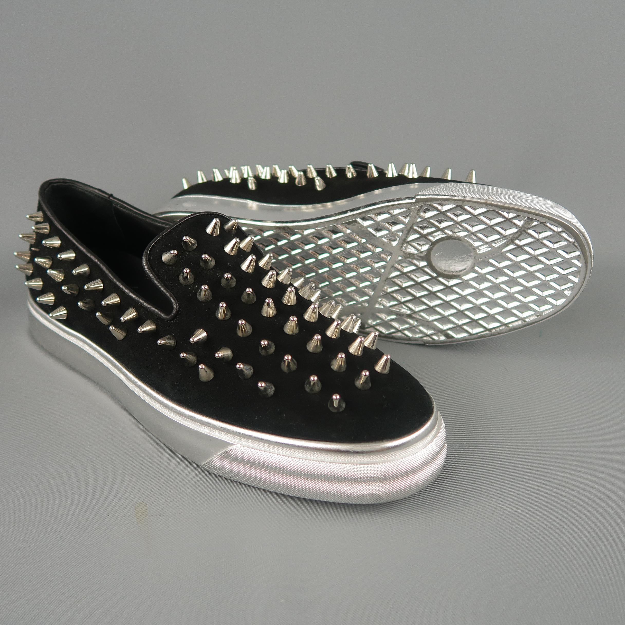 GIUSEPPE ZANOTTI Size 12 Black Thorn Studded Suede Slip On Sneakers In Excellent Condition In San Francisco, CA