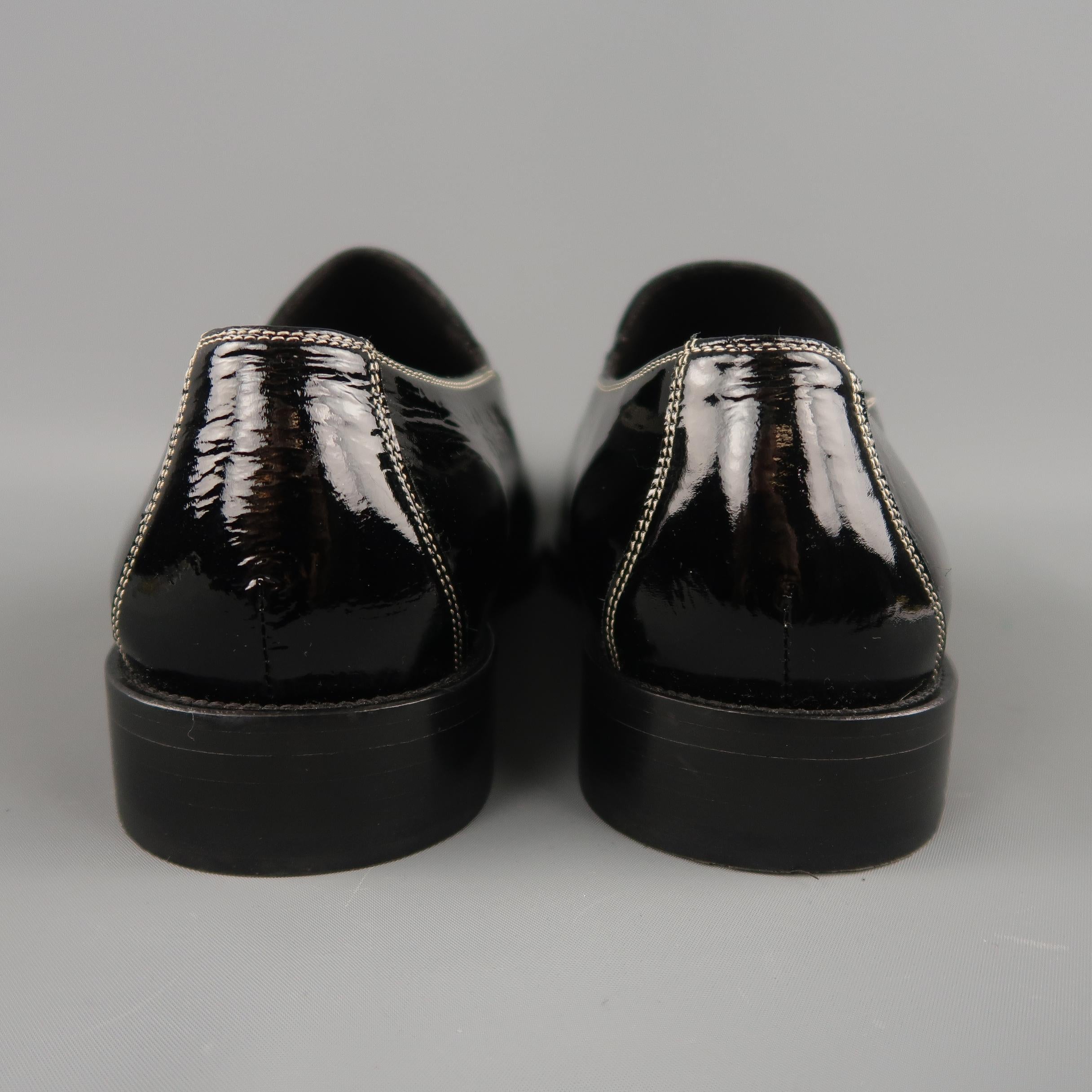 DONALD J PLINER Size 10 Black Contrast Stitch Patent Leather Whipstitch Loafers 2