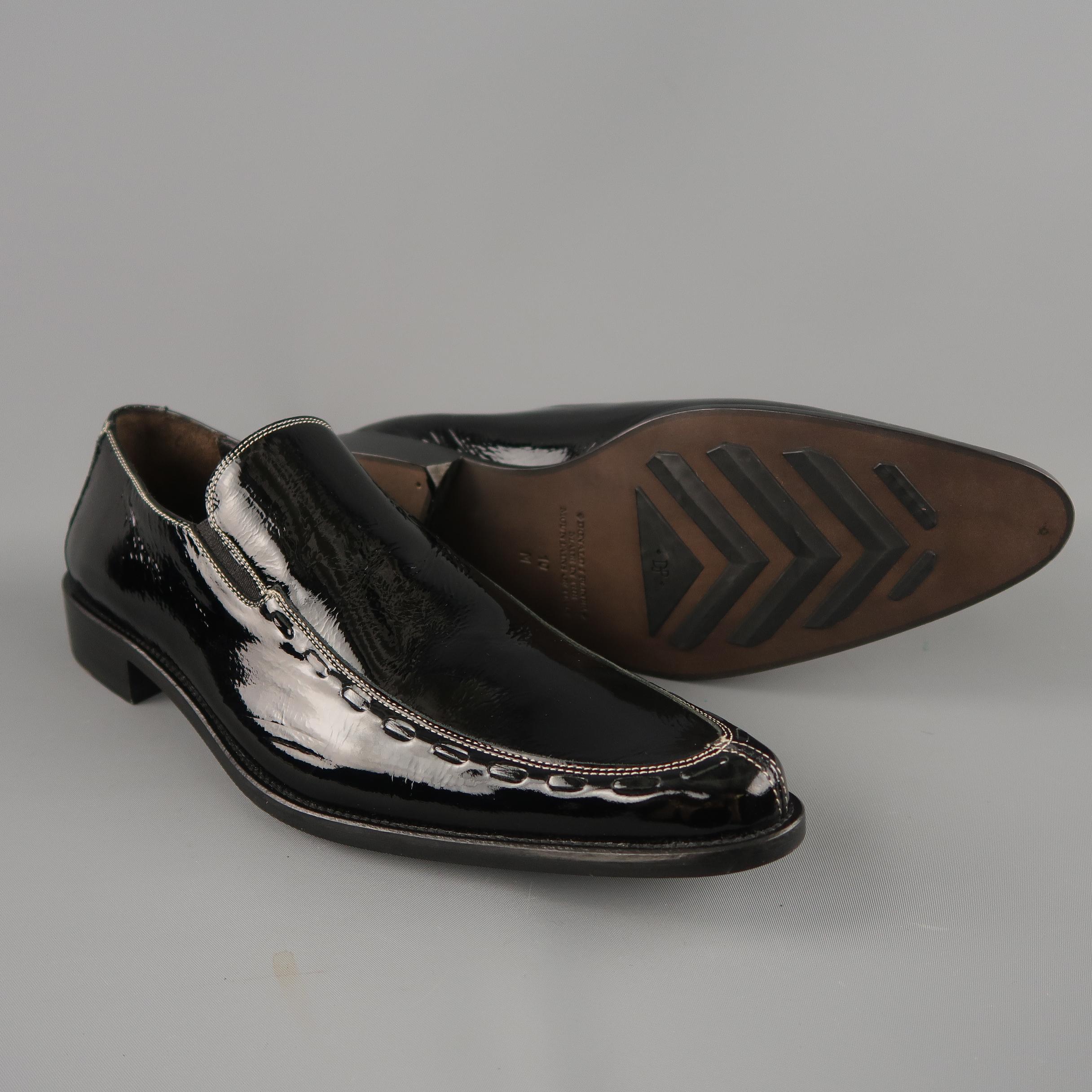 DONALD J PLINER Size 10 Black Contrast Stitch Patent Leather Whipstitch Loafers In New Condition In San Francisco, CA