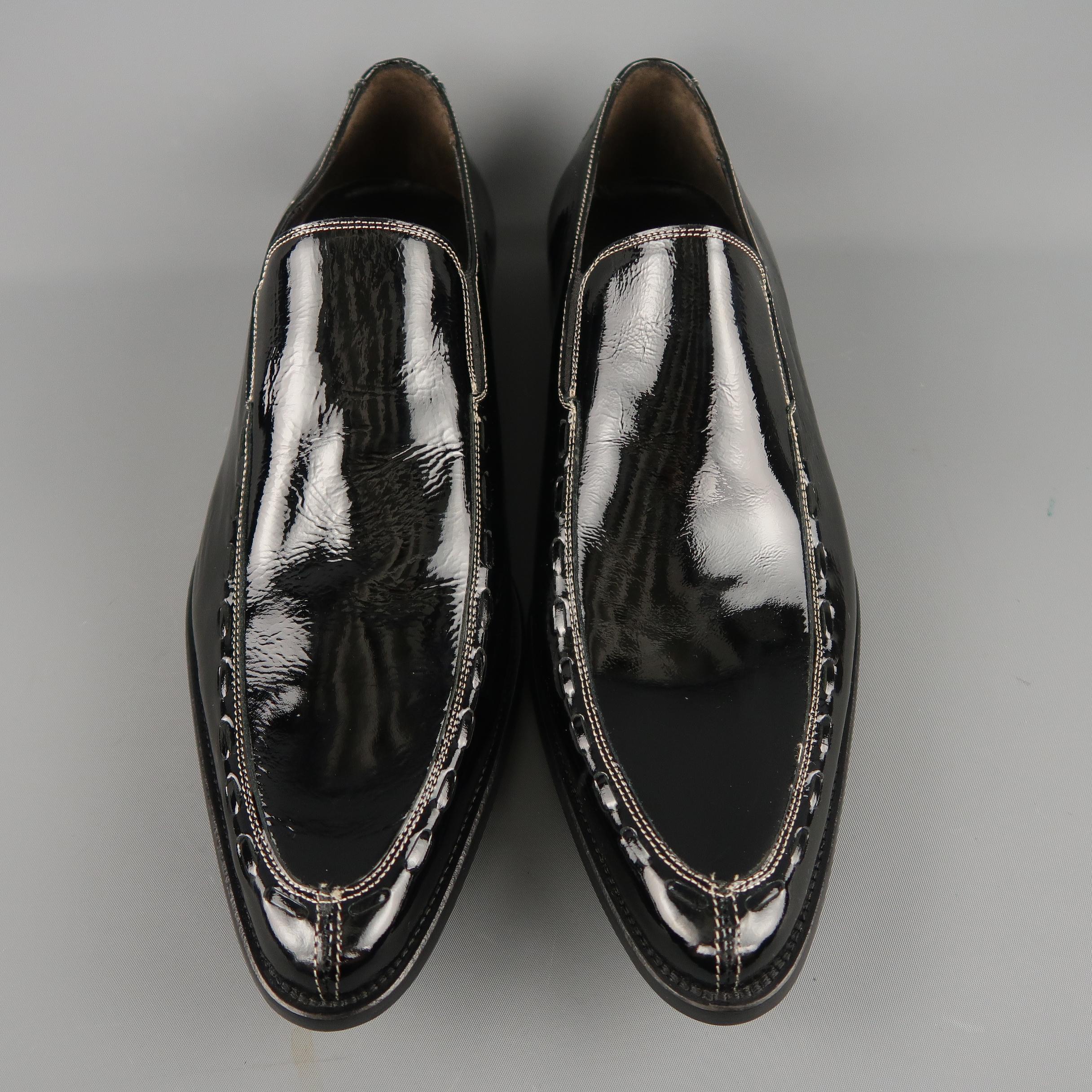 Men's DONALD J PLINER Size 10 Black Contrast Stitch Patent Leather Whipstitch Loafers
