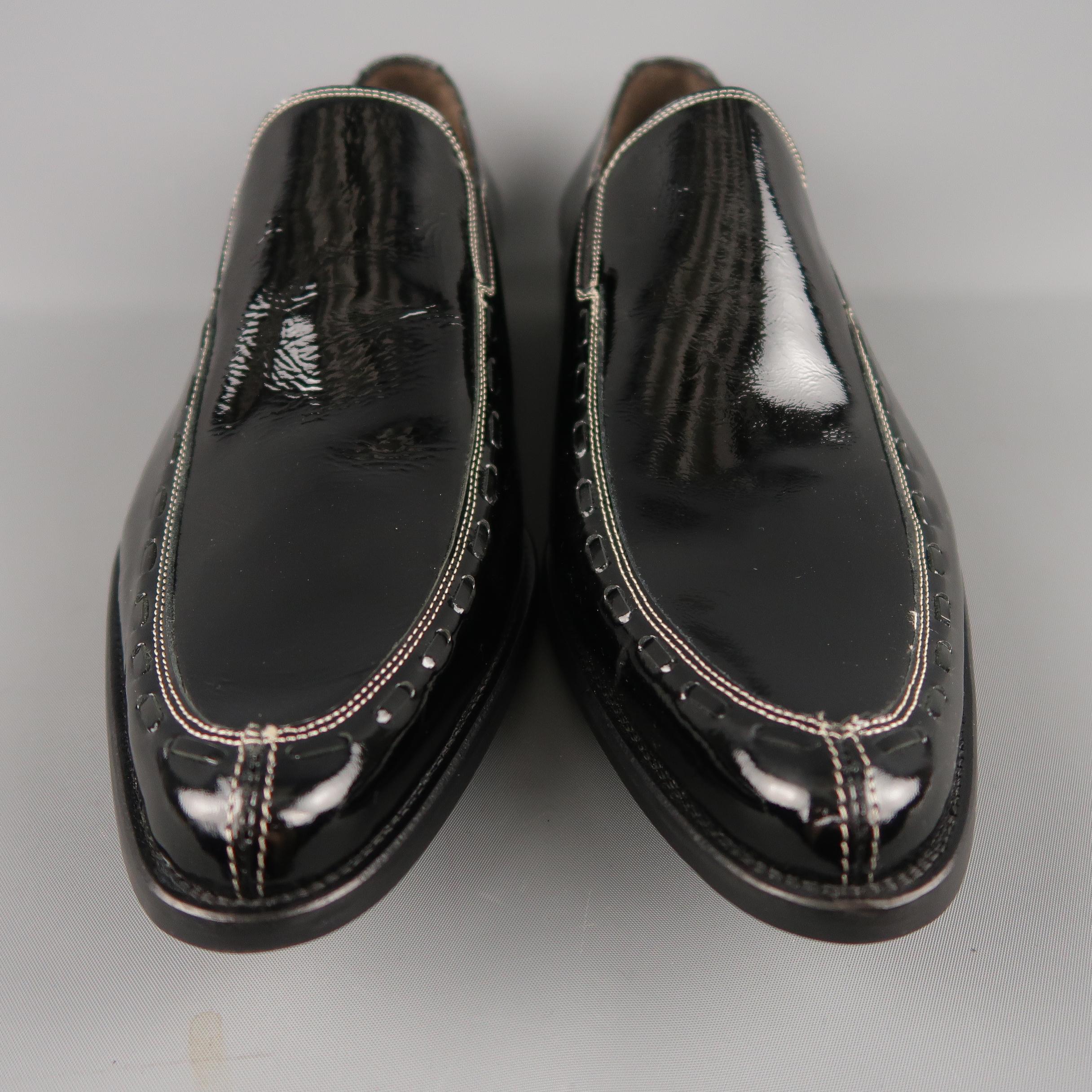 DONALD J PLINER Size 10 Black Contrast Stitch Patent Leather Whipstitch Loafers 1