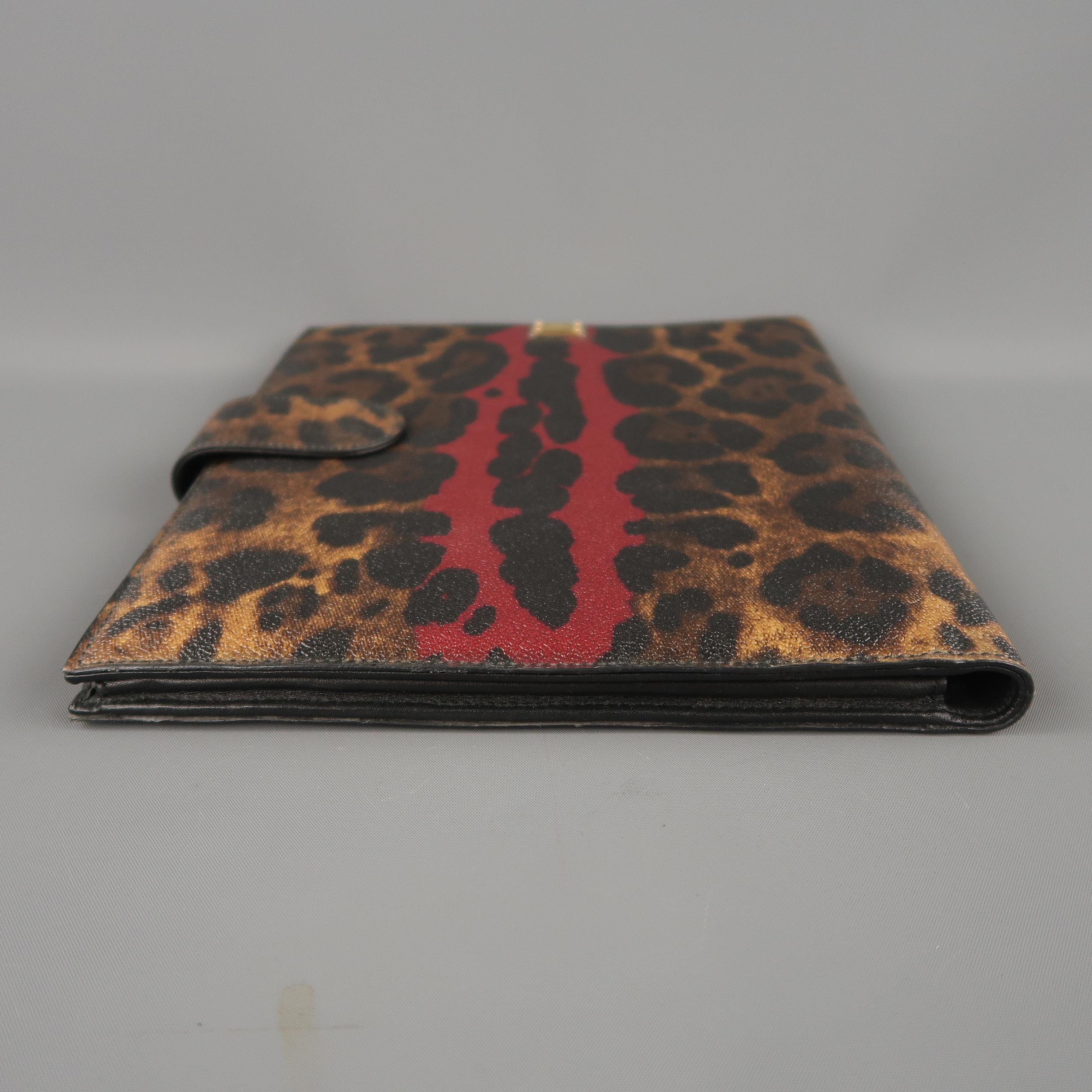 DOLCE & GABBANA Tan & Burgundy Coated Leopard Print Canvas Tablet Case In Good Condition In San Francisco, CA