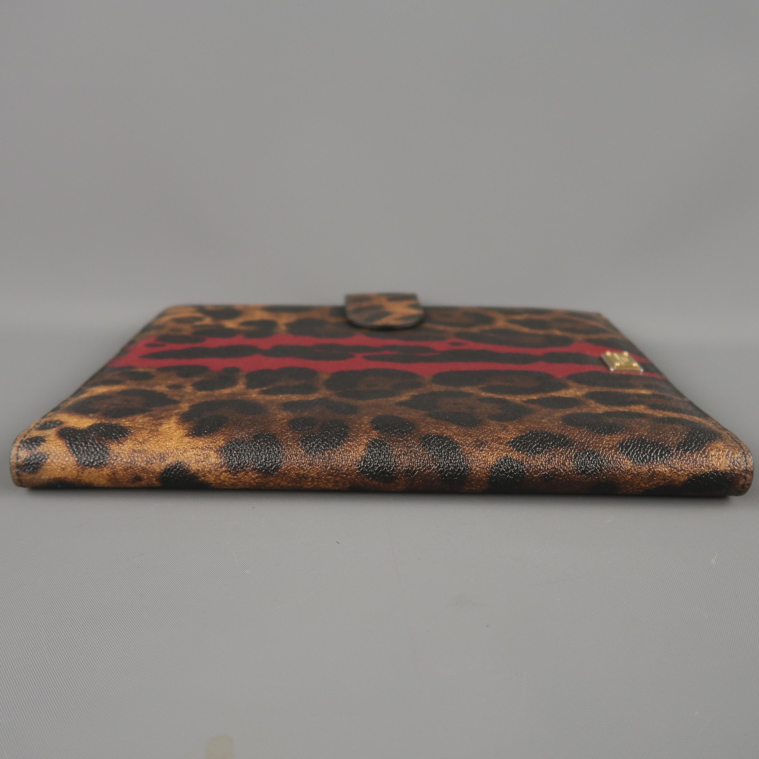 DOLCE & GABBANA Tan & Burgundy Coated Leopard Print Canvas Tablet Case 2