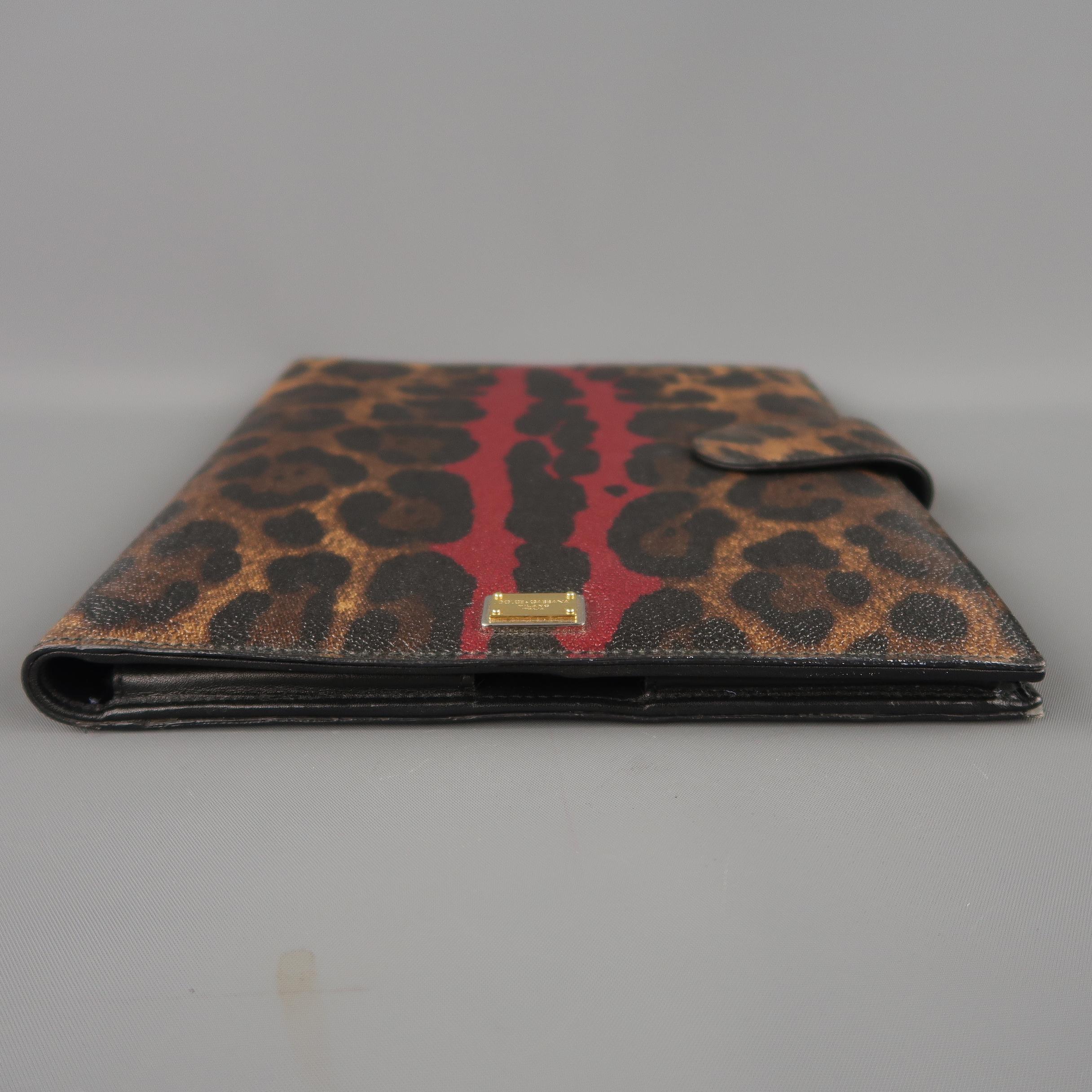 DOLCE & GABBANA Tan & Burgundy Coated Leopard Print Canvas Tablet Case 1