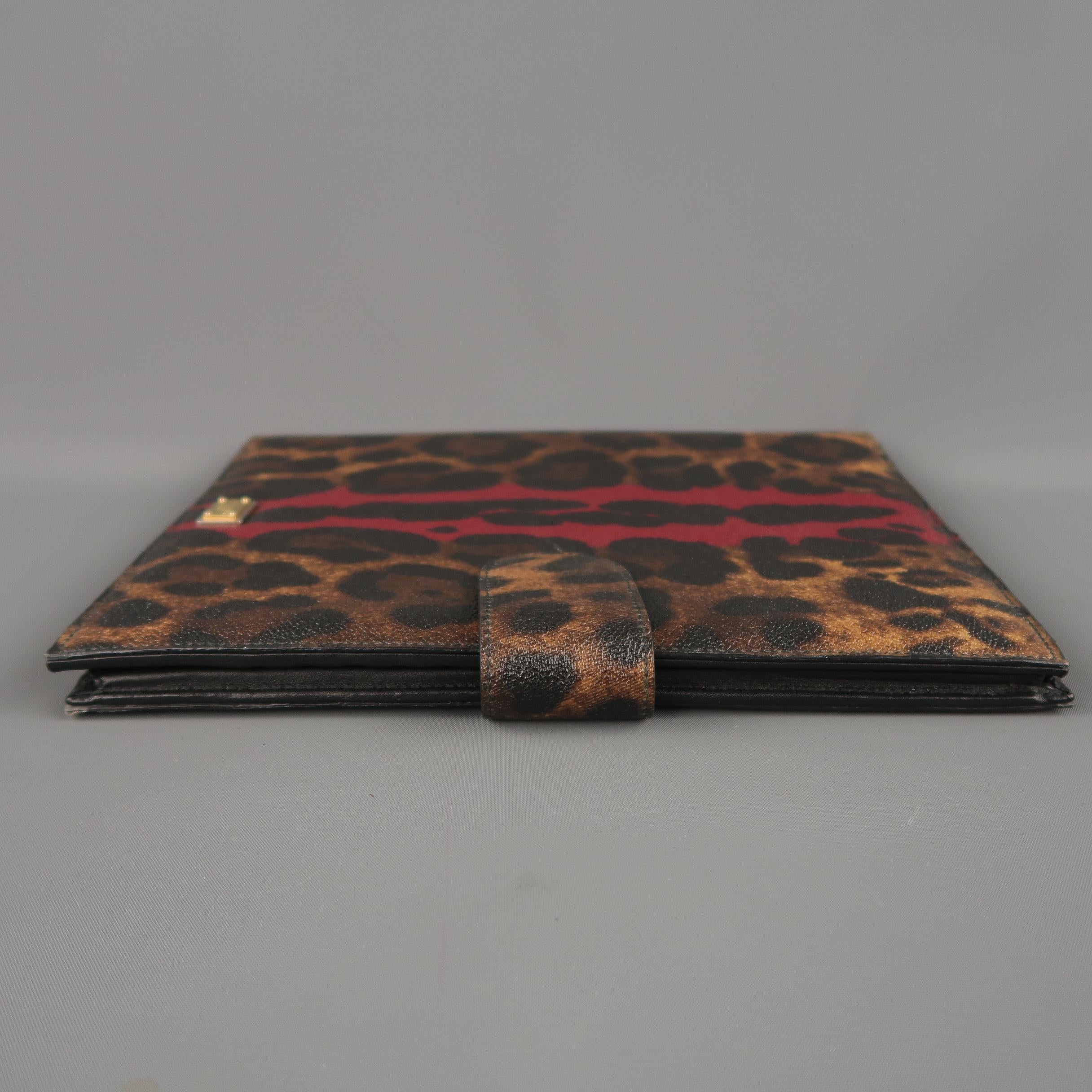 Women's or Men's DOLCE & GABBANA Tan & Burgundy Coated Leopard Print Canvas Tablet Case