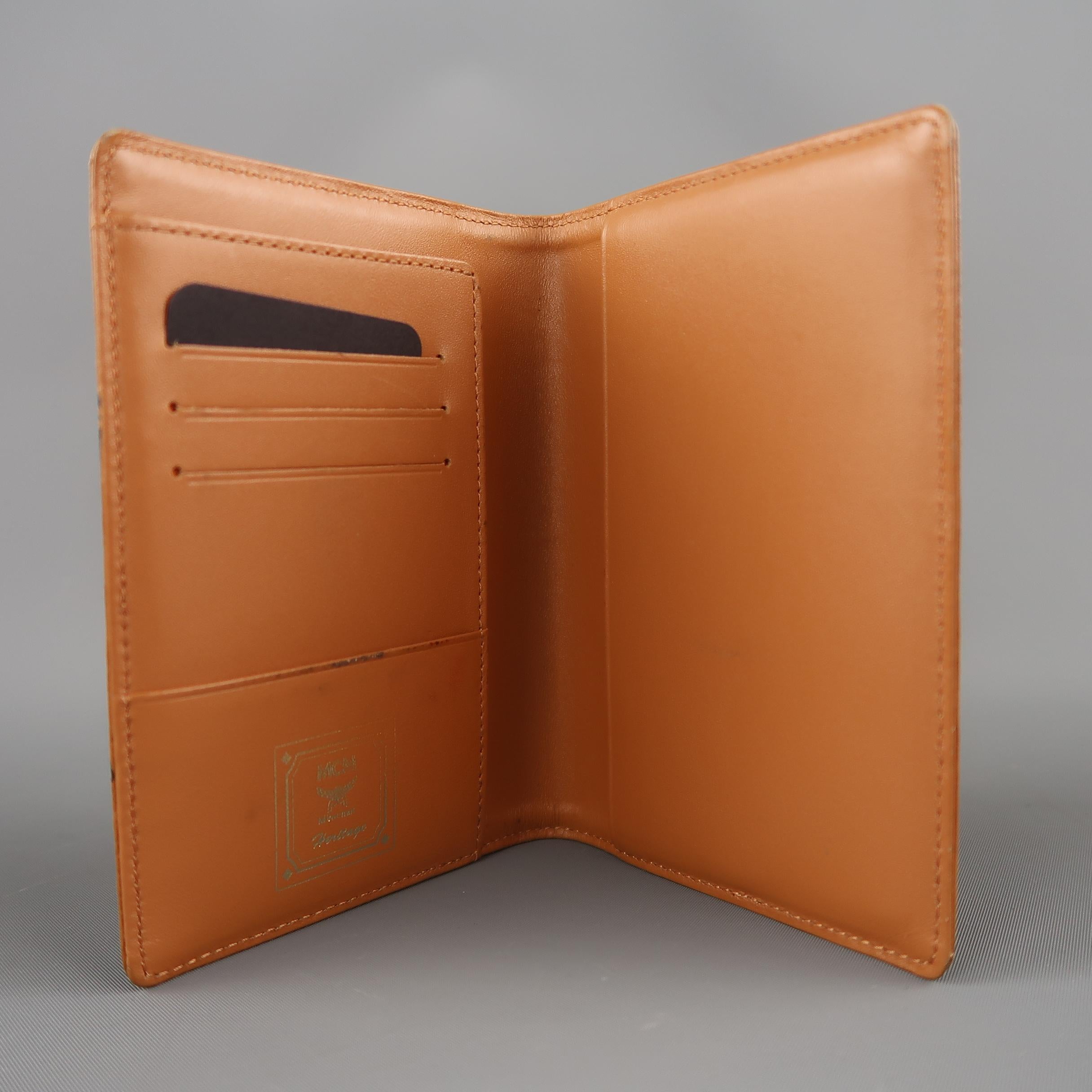 Brown MCM Tan Monogram Logo Leather Passport Holder Wallet