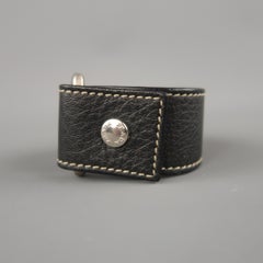 PRADA Black Leather Contrast Stitch Snap Cuff