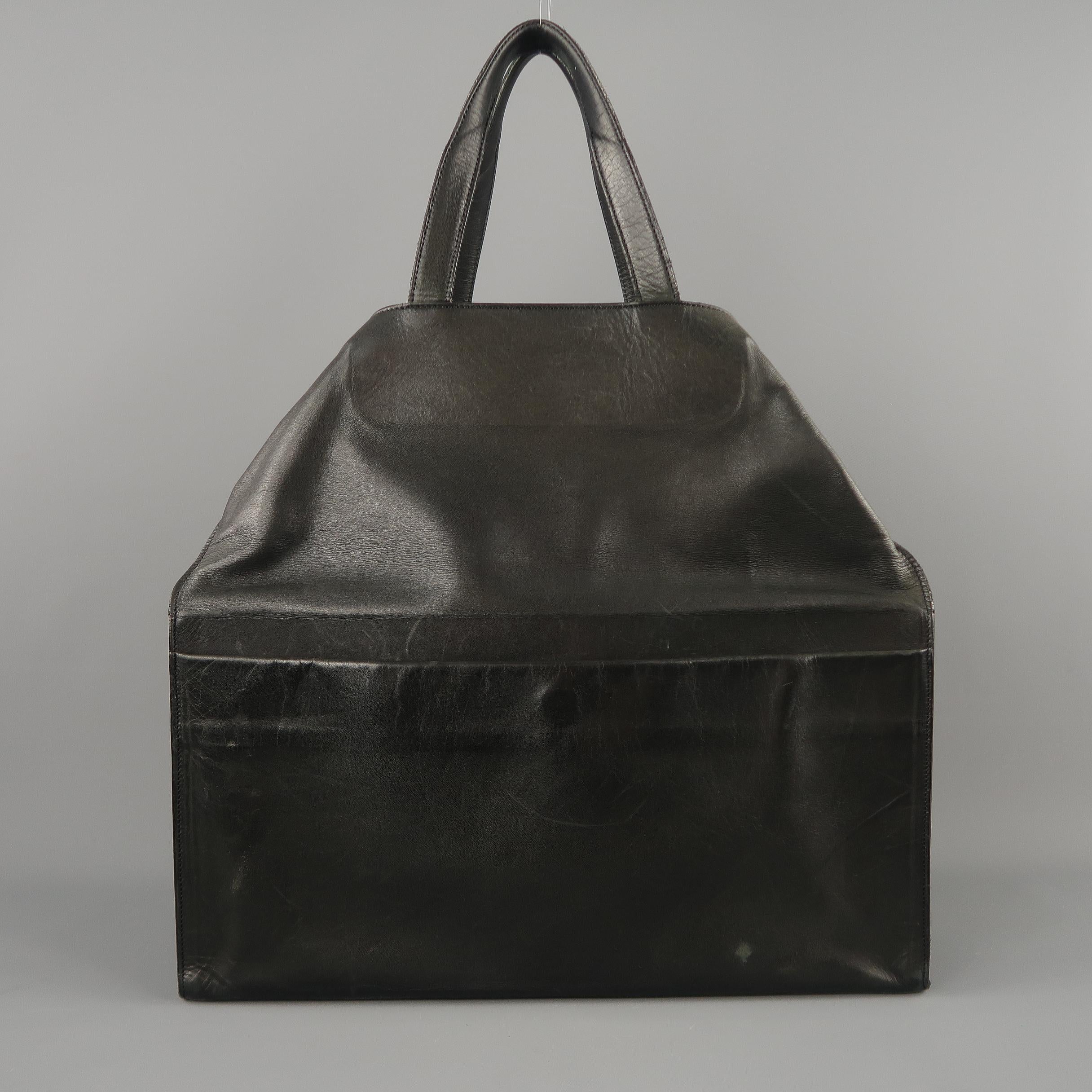 Women's or Men's MAISON MARTIN MARGIELA Black Leather Icons Shopper / Clutch Tote Bag