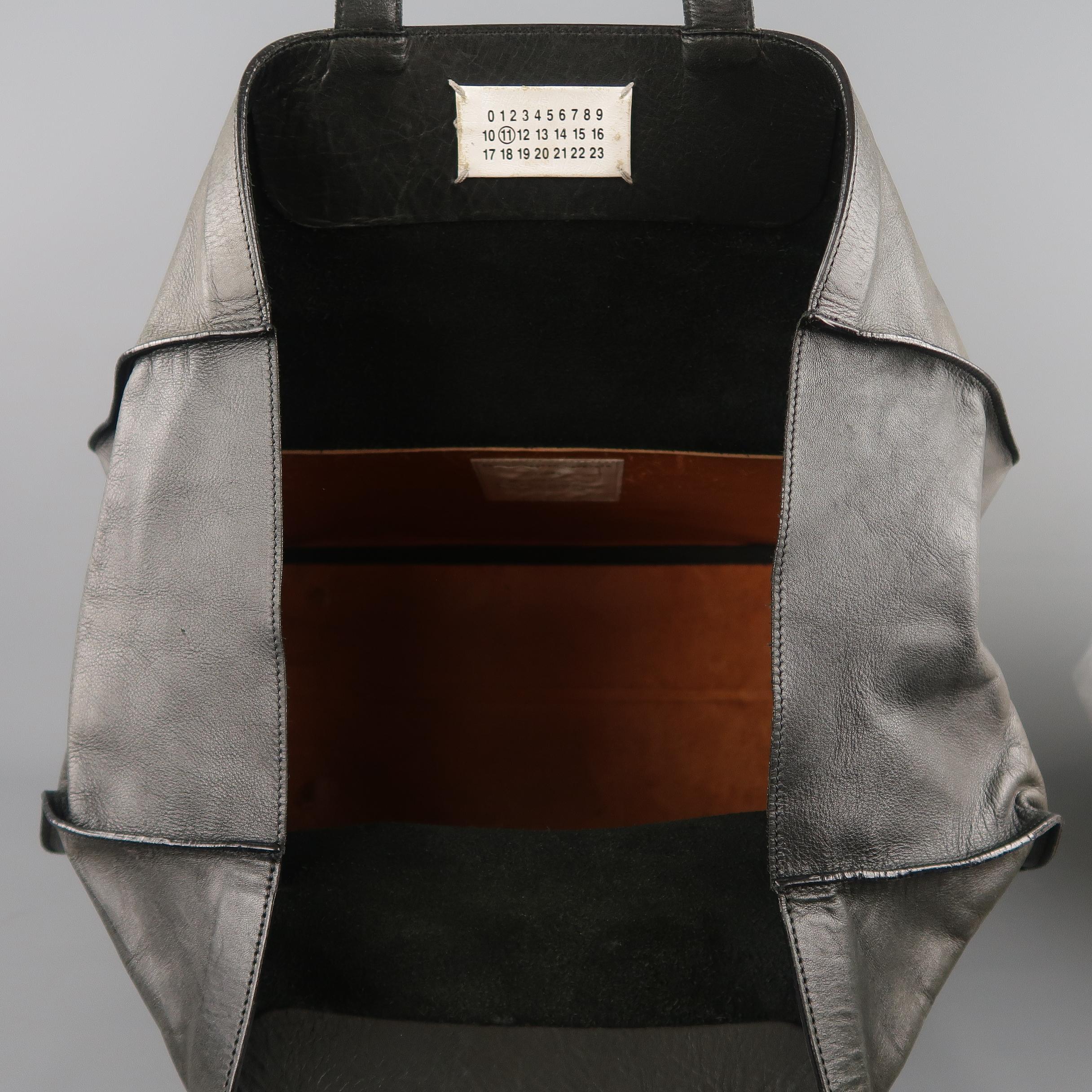 MAISON MARTIN MARGIELA Black Leather Icons Shopper / Clutch Tote Bag 5