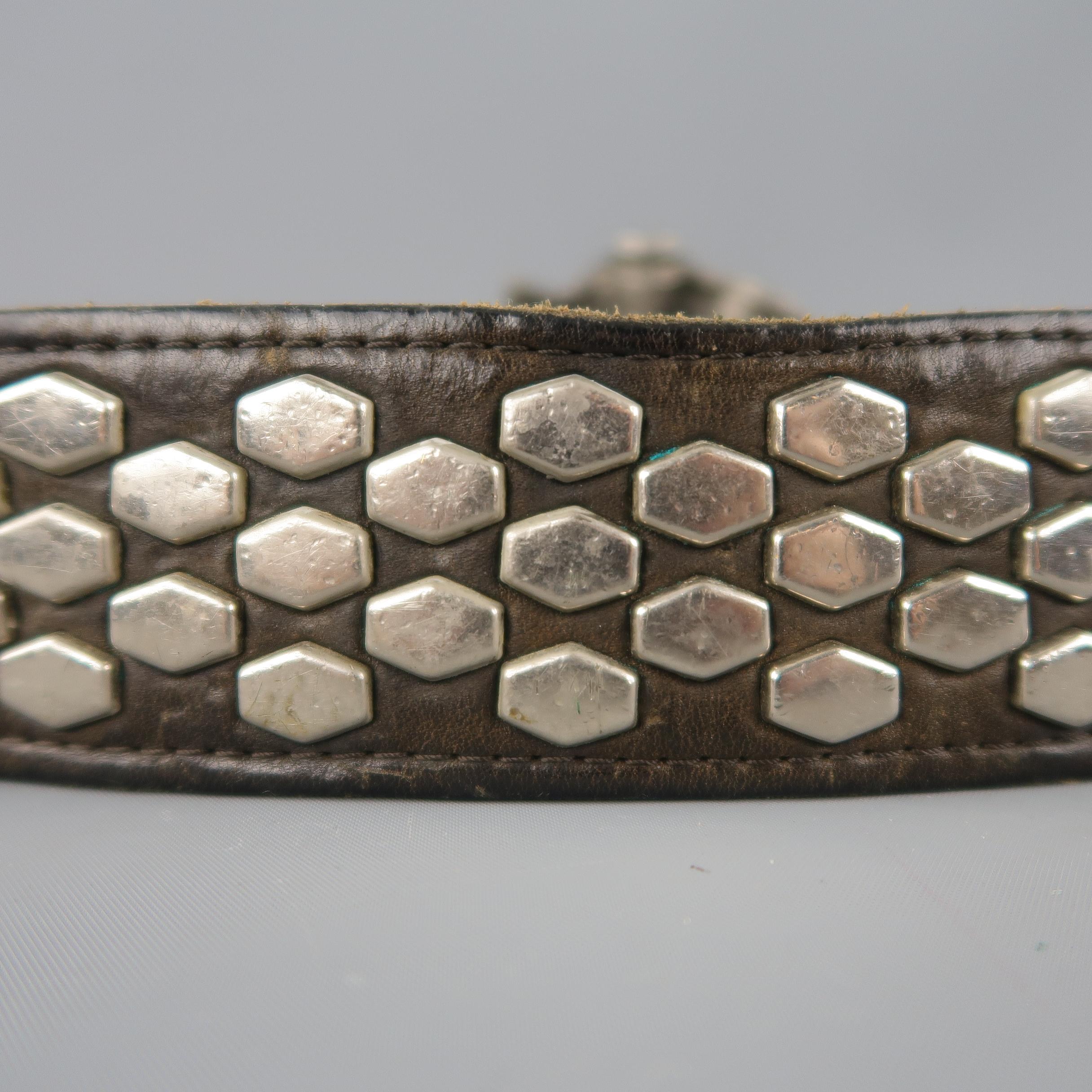 Vintage INSTYLE 1979 Size 32 Black Studded Leather Cobra Buckle Belt In Good Condition In San Francisco, CA
