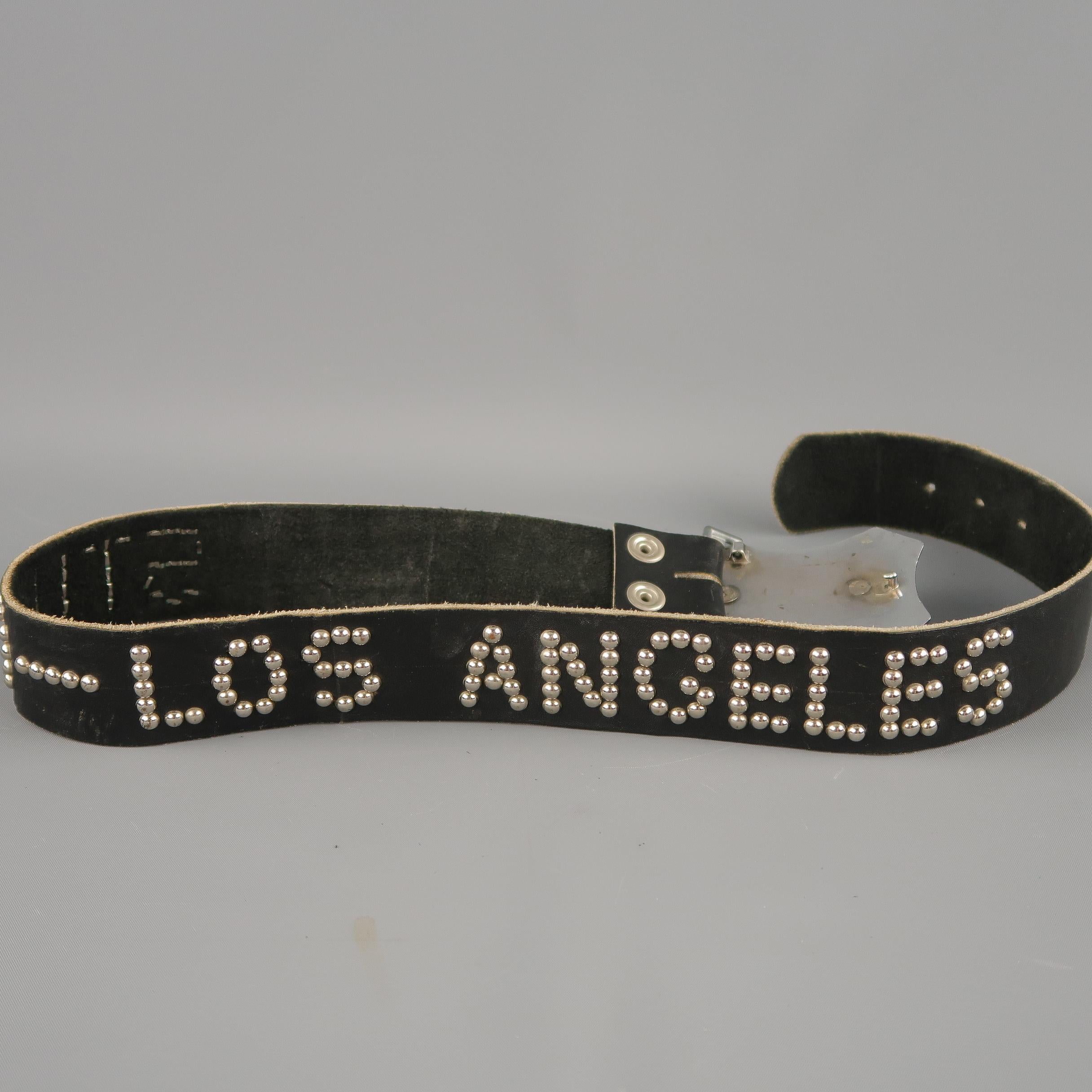 VINTAGE Size 34 Black Leather STUD LOS ANGELES Studded Western Belt In Good Condition In San Francisco, CA