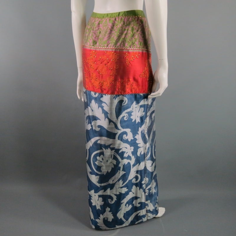 Women's 1990's OSCAR DE LA RENTA Size 8 Multi-Color Long Silk Skirt