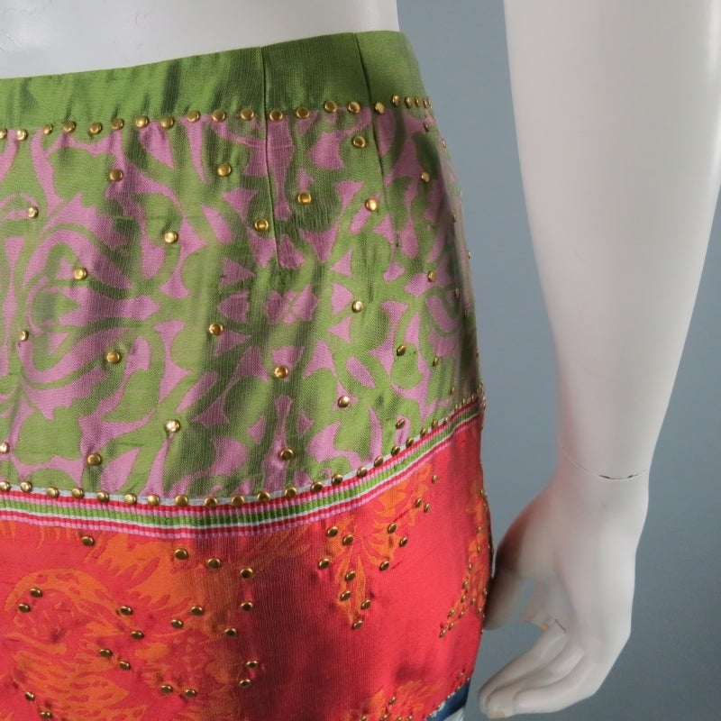 1990's OSCAR DE LA RENTA Size 8 Multi-Color Long Silk Skirt 1