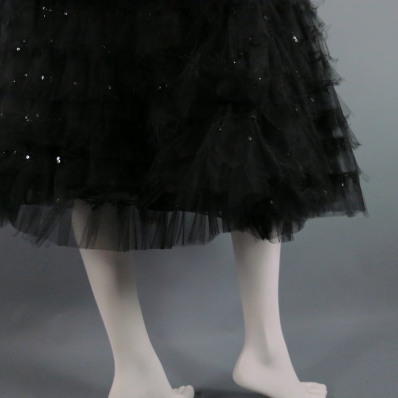OSCAR DE LA RENTA Size 8 Black Evening A-Line Sequined Silk Skirt 1