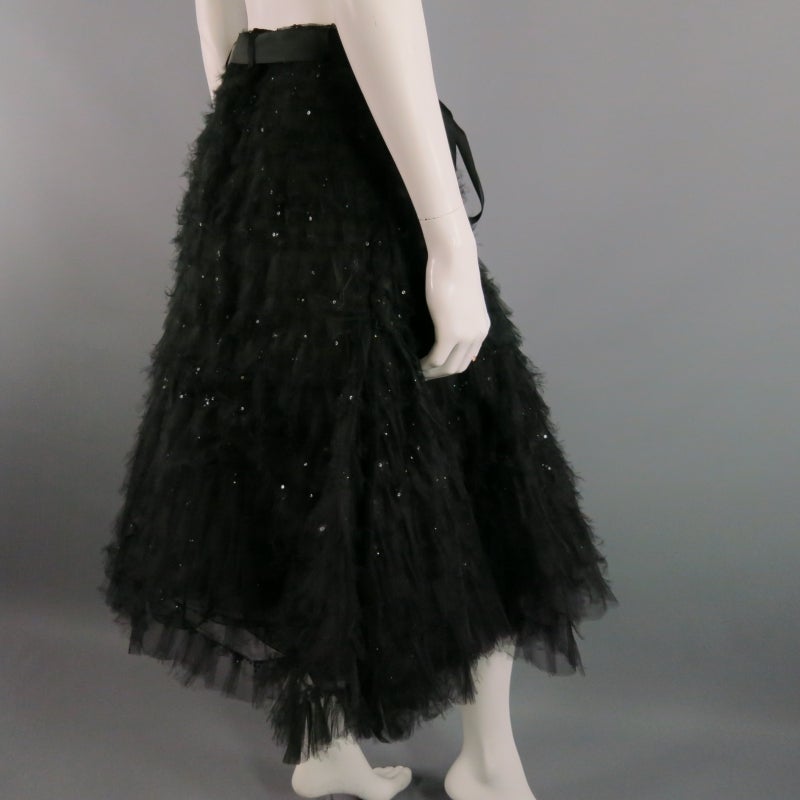 OSCAR DE LA RENTA Size 8 Black Evening A-Line Sequined Silk Skirt 2