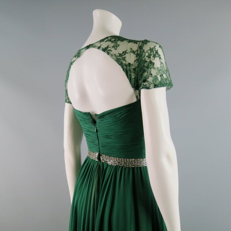 2012s REEM ACRA Size 4 Emerald Silk Art Deco Gown/Evening Wear In Good Condition In San Francisco, CA