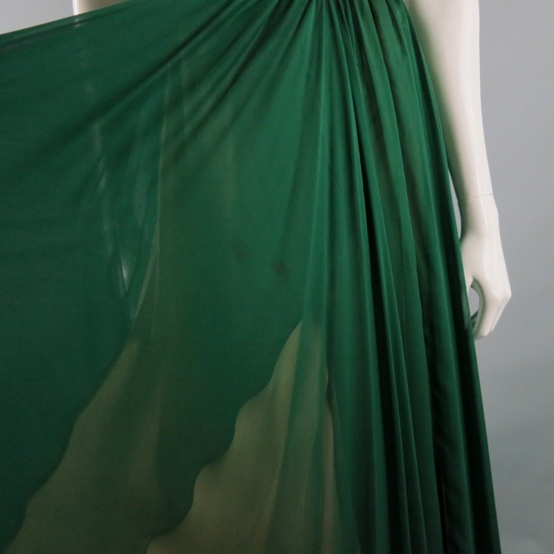 2012s REEM ACRA Size 4 Emerald Silk Art Deco Gown/Evening Wear at 1stDibs