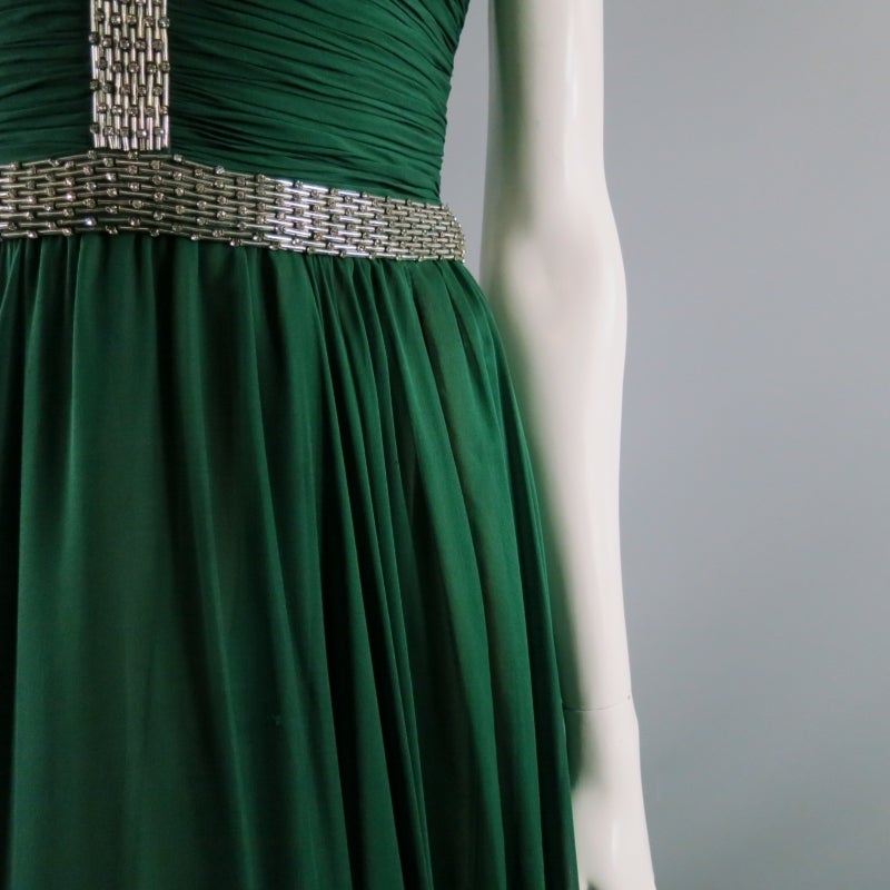 Women's 2012s REEM ACRA Size 4 Emerald Silk Art Deco Gown/Evening Wear