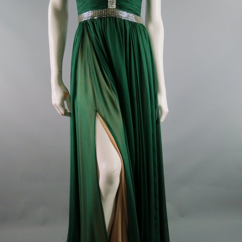 2012s REEM ACRA Size 4 Emerald Silk Art Deco Gown/Evening Wear 1