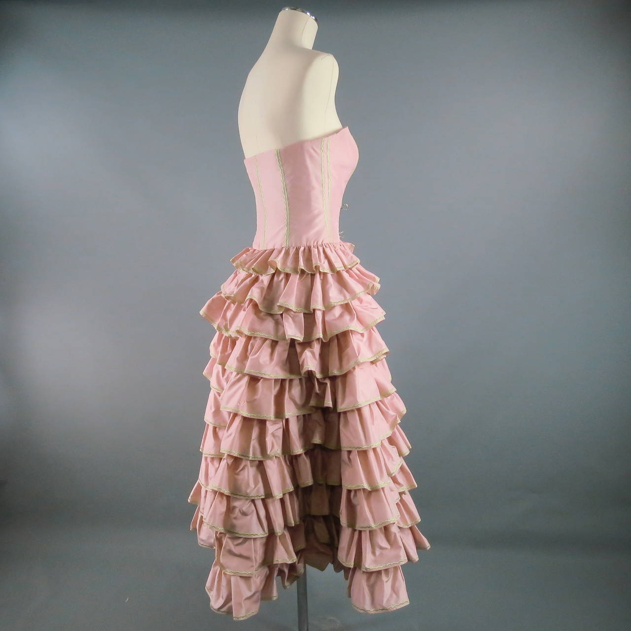 OSCAR DE LA RENTA Size 4 Rose Silk  Multi Ruffles Layers Skirt Cocktail Dress 2