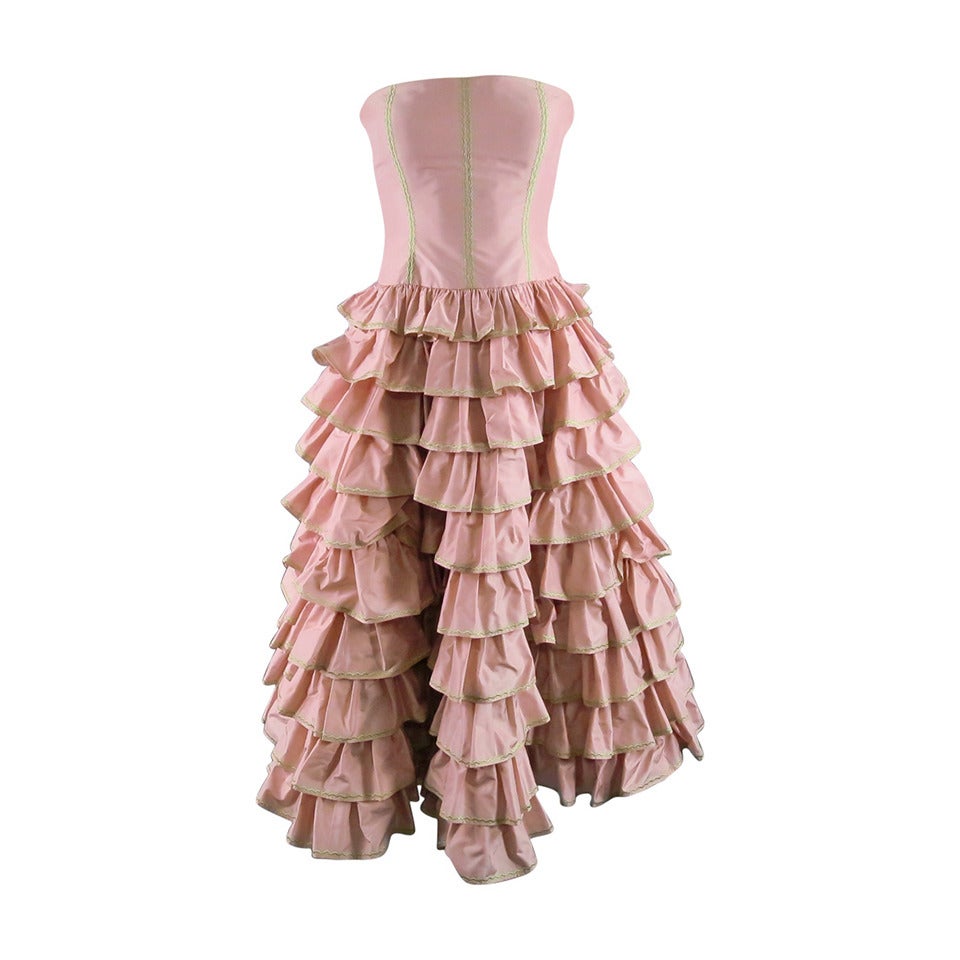 OSCAR DE LA RENTA Size 4 Rose Silk  Multi Ruffles Layers Skirt Cocktail Dress