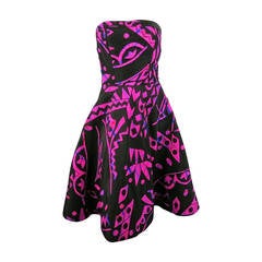 2015's OSCAR DE LA RENTA Size 4 Fuschia Silk Strapless Tribal Cocktail Dress