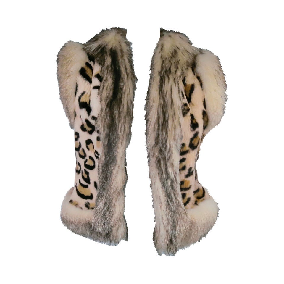 VALENTINO Size 6 Beige Rabbit Fur Leopard Print Vest