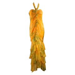 Oscar de la Renta Dress - Yellow Silk Strapless Summer Gown Day / Evening Wear 